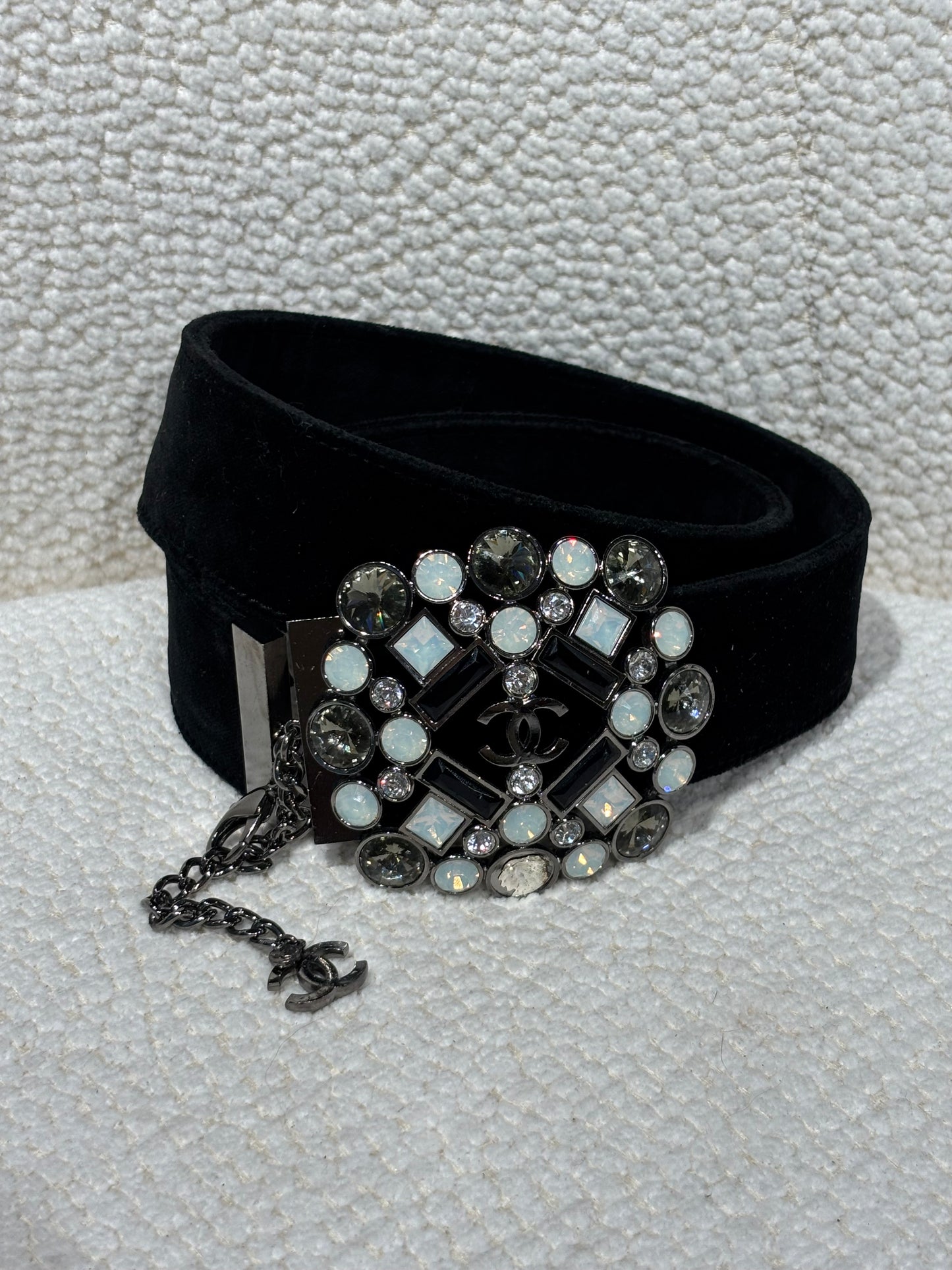 Chanel Belt – Black Velvet with Crystal-Embellished CC Buckle