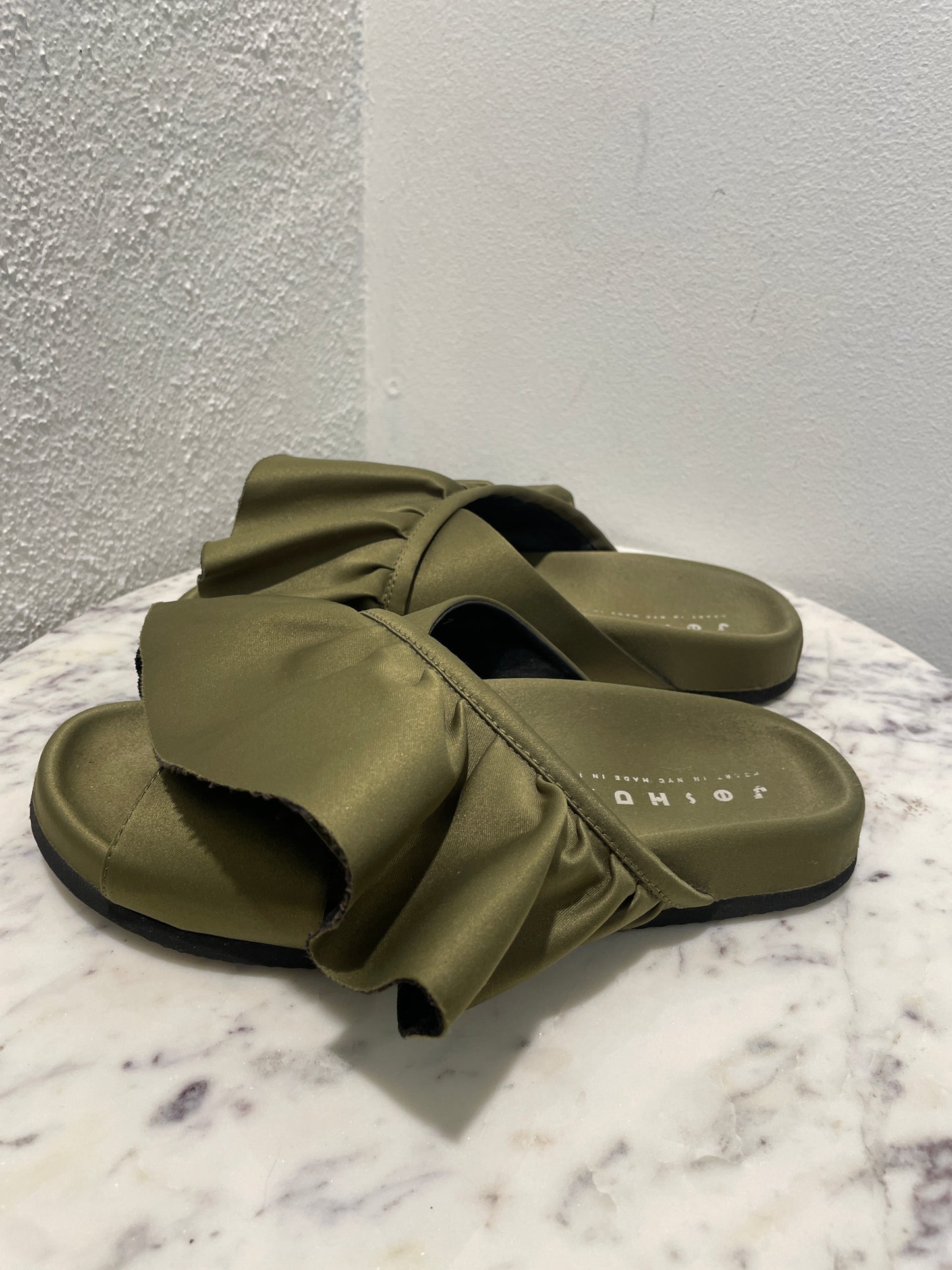 Joshua Sanders Voluminous Ruffle Platform Slides in Olive Green - 37