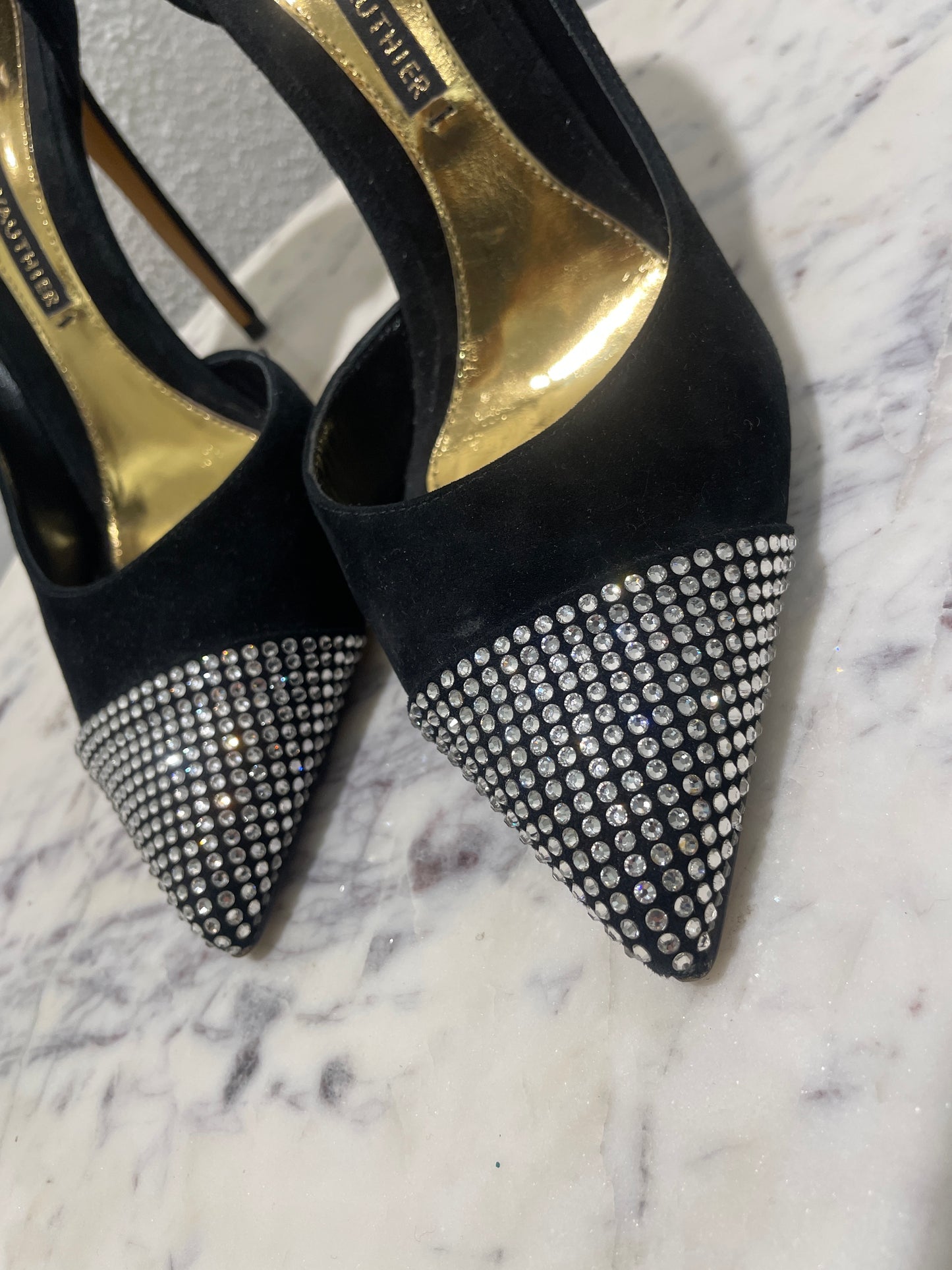Alexandre Vauthier Black Suede Rhinestone Cap-Toe Pumps - 40