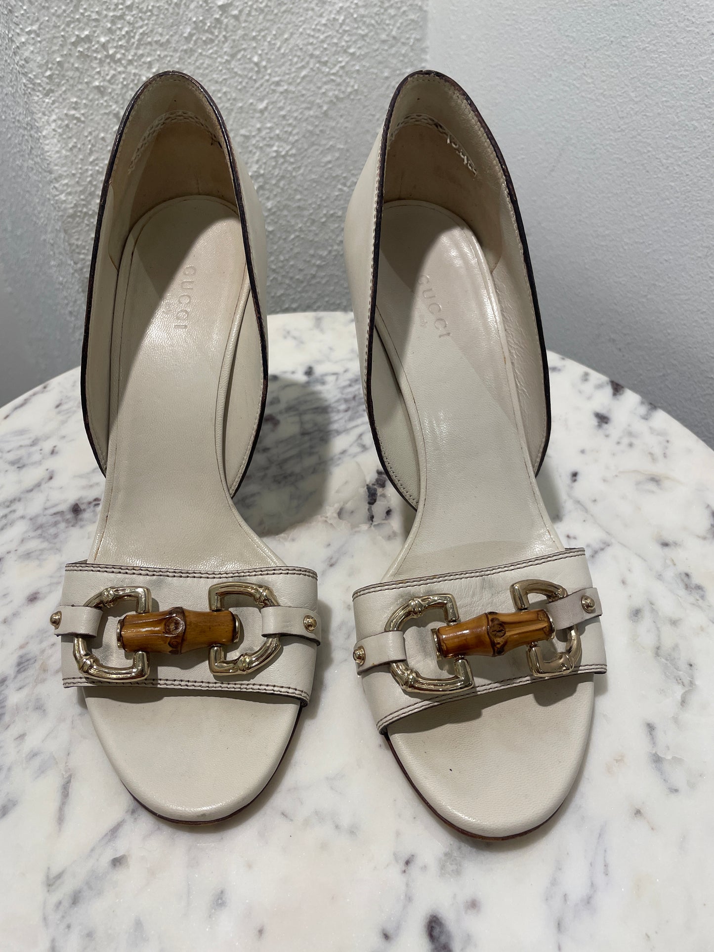 Gucci Ivory Horsebit Bamboo Leather Heels - 38,5 C