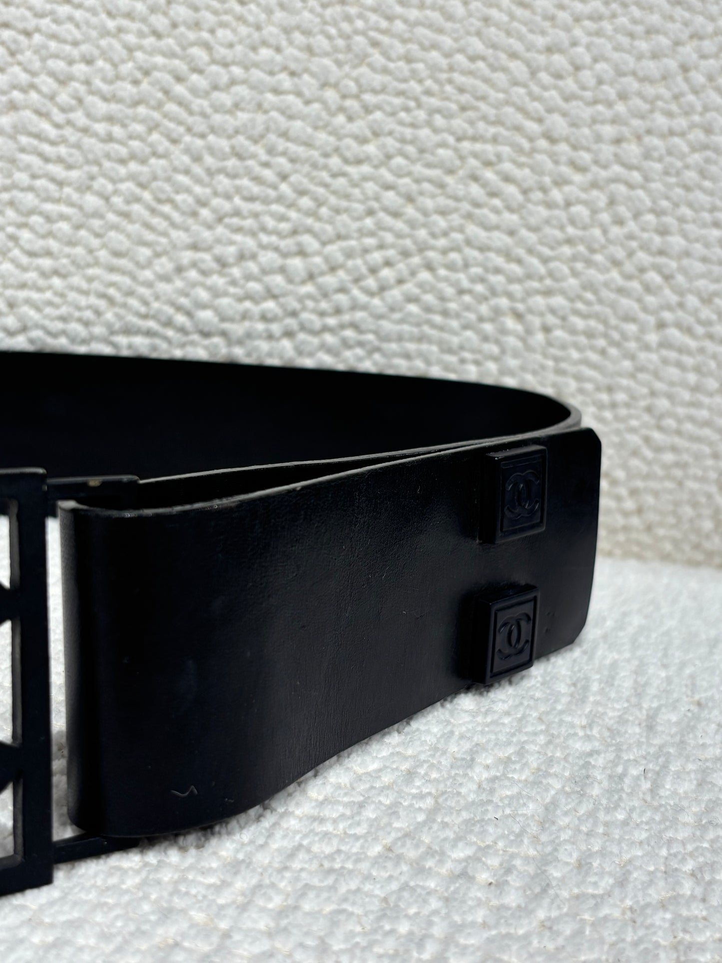 Chanel Belt – Wide Leather & Black Coated Sport Logo Metal Buckle