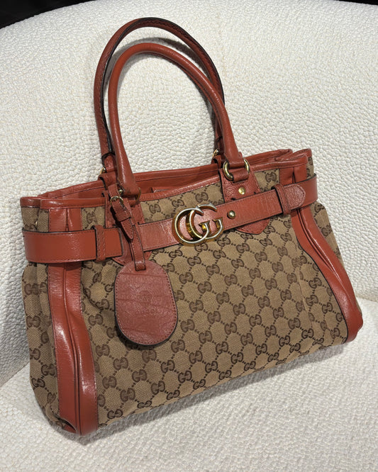 Gucci - Leather tote & Canvas - Orange/Cognac
