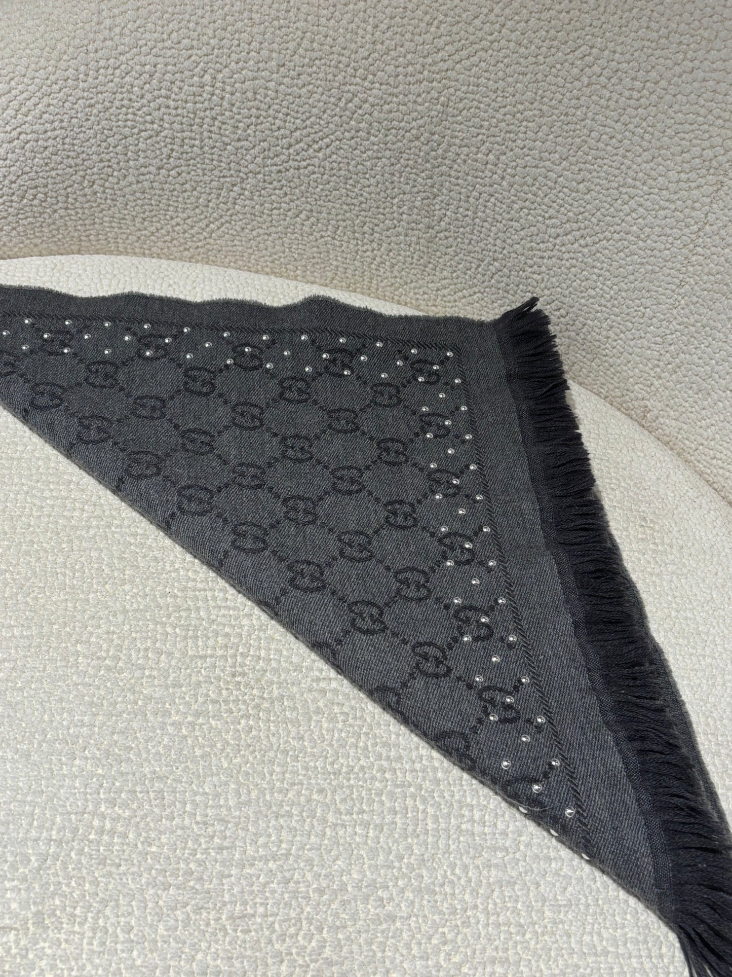 Gucci Monogram Scarf – Two-Tone Grey with Stud Details