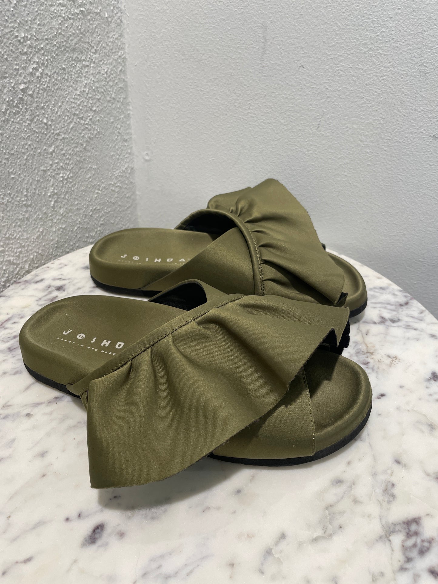Joshua Sanders Voluminous Ruffle Platform Slides in Olive Green - 37