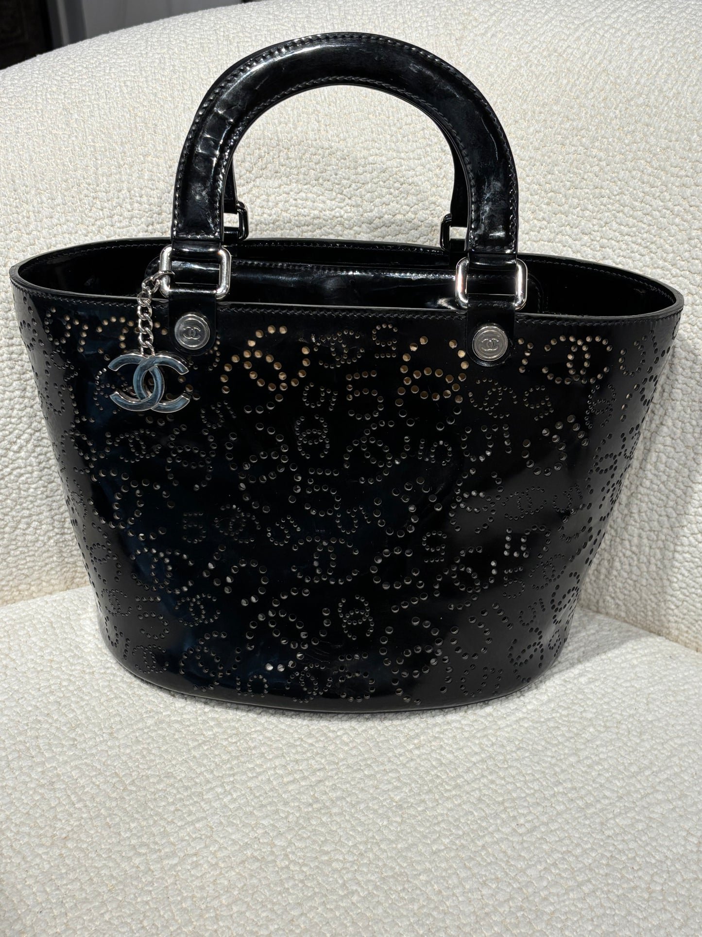 Chanel Handbag –  Black Perforated Patent Leather