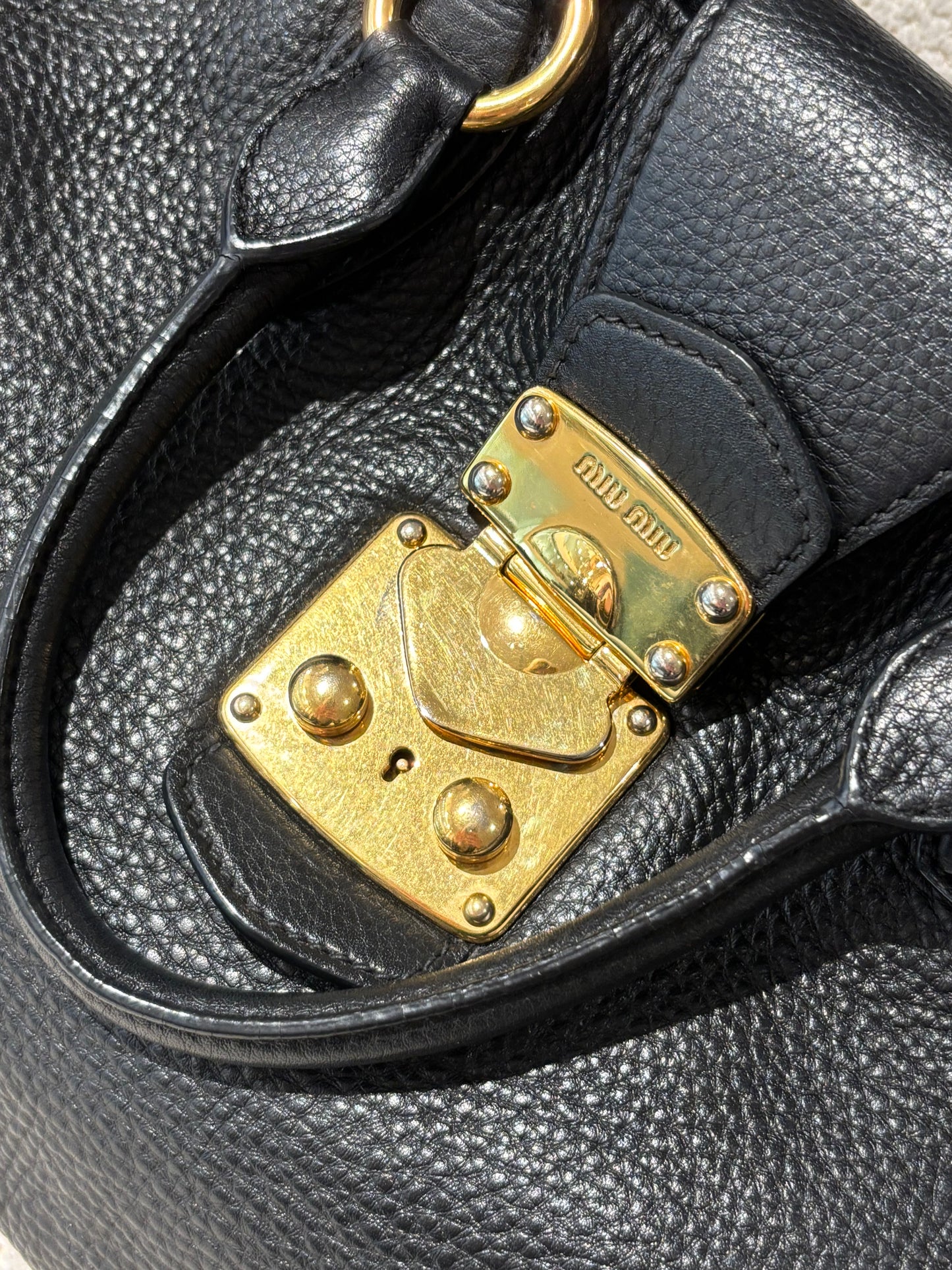Miu Miu - Vitello Caribu Tote - Black Leather & Gold Hardware