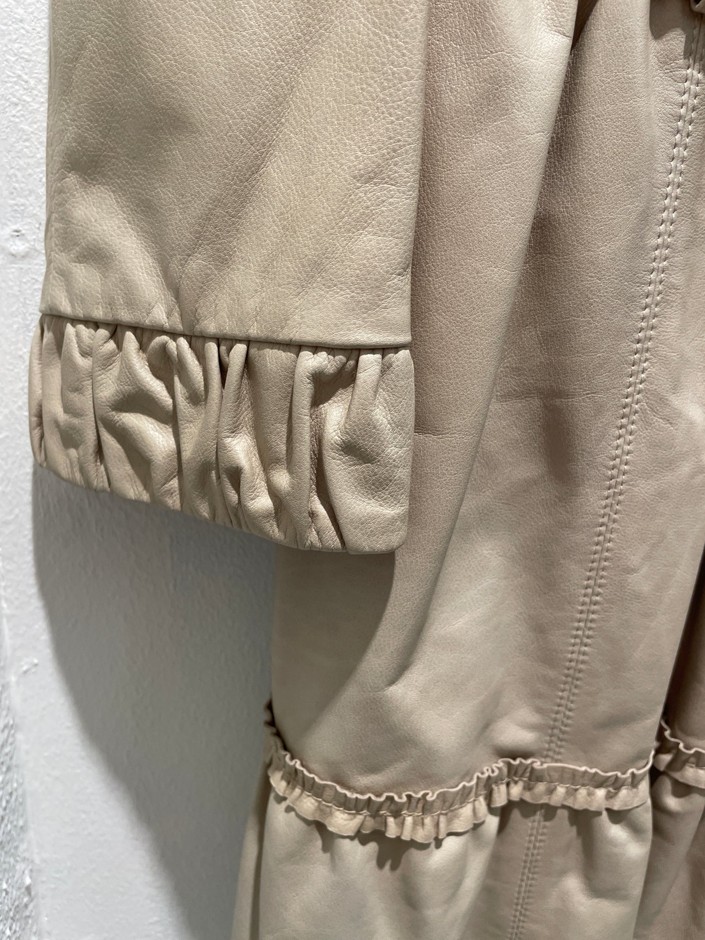 Brand New Beige Soft Leather Ruffled Trench Coat - M