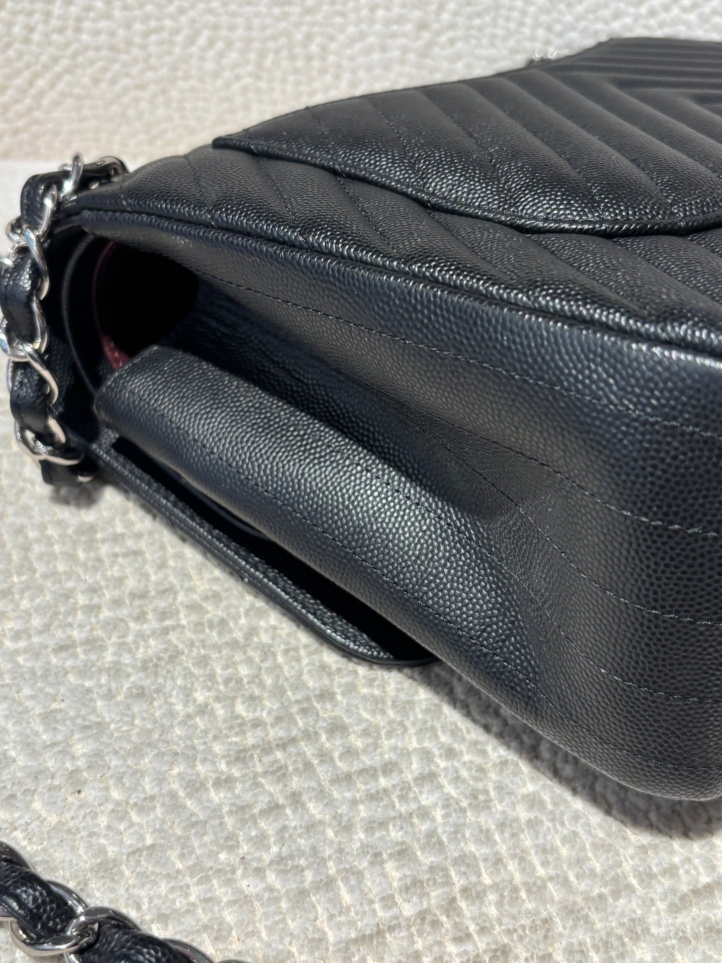 Chanel Classic Flap Bag Chevron - Jumbo - Black Caviar & Silver Hardware