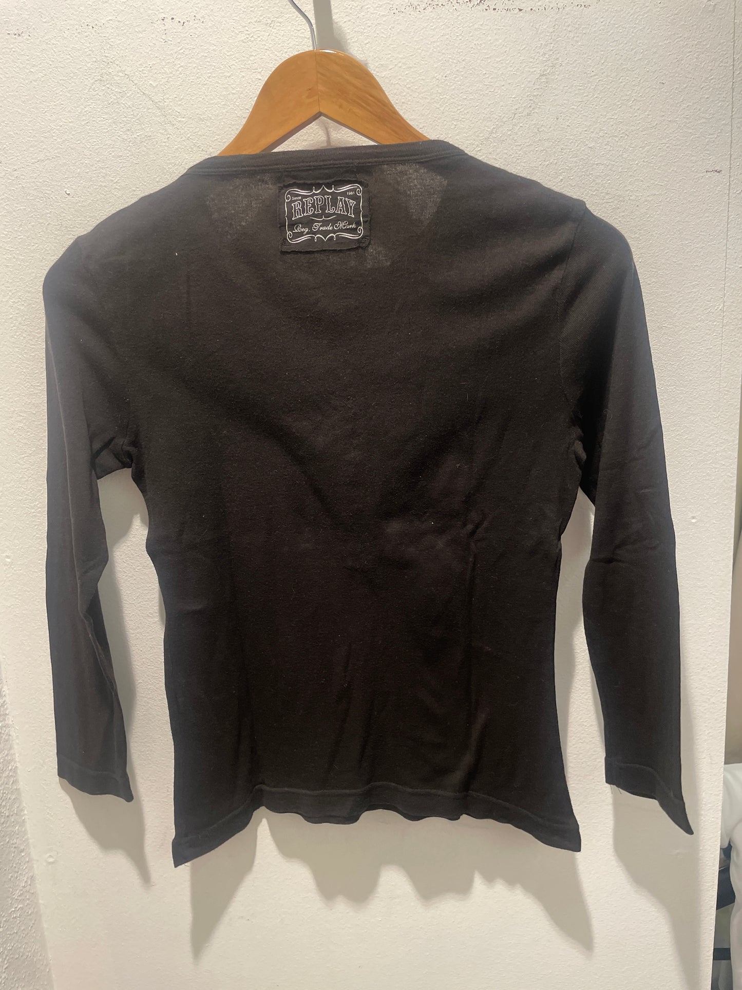 Replay Black Long-Sleeve Henley Top - XS/S
