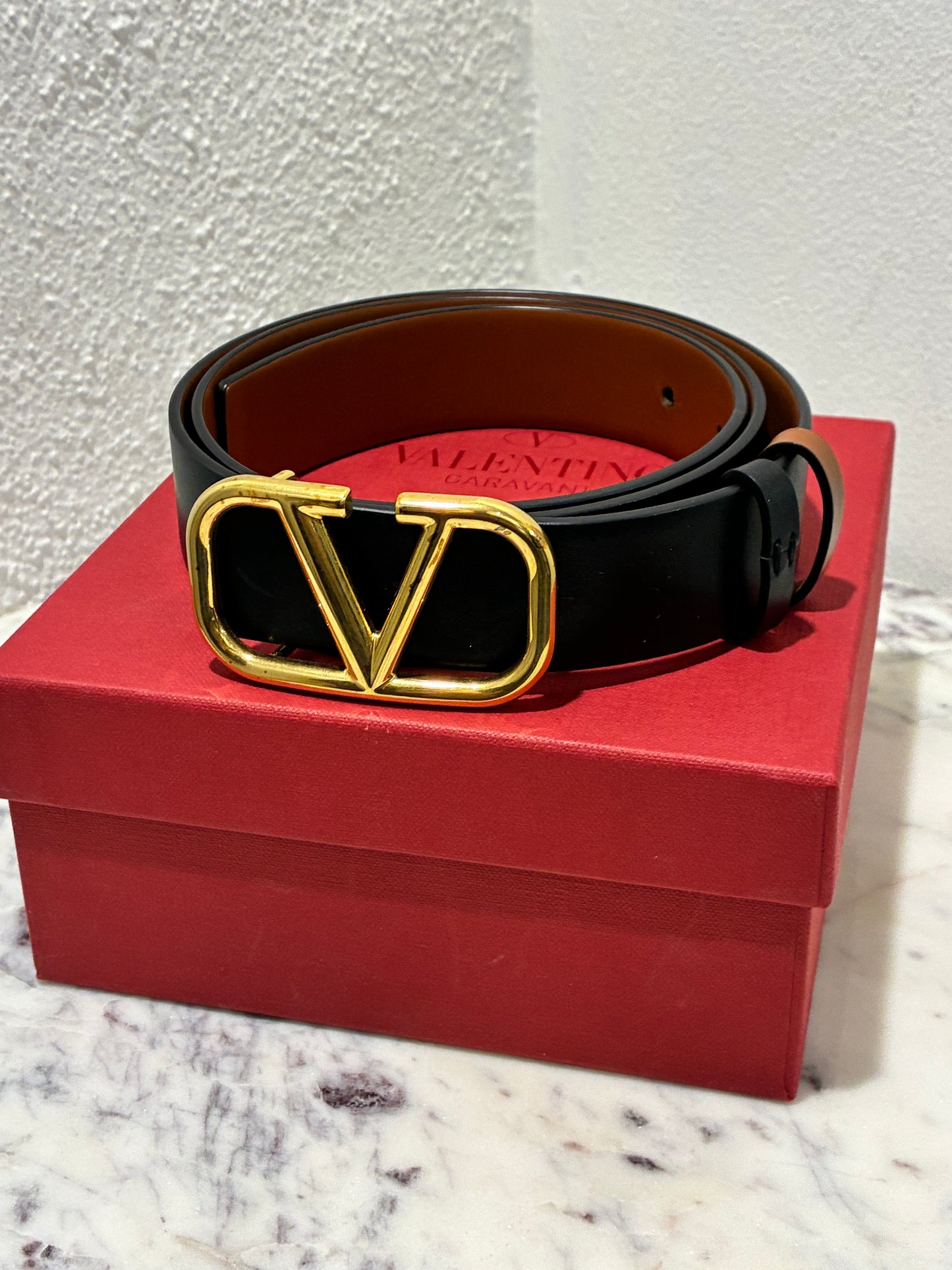 Valentino VLogo Reversible Belt - Black & Brown w. Gold Logo - Size 85