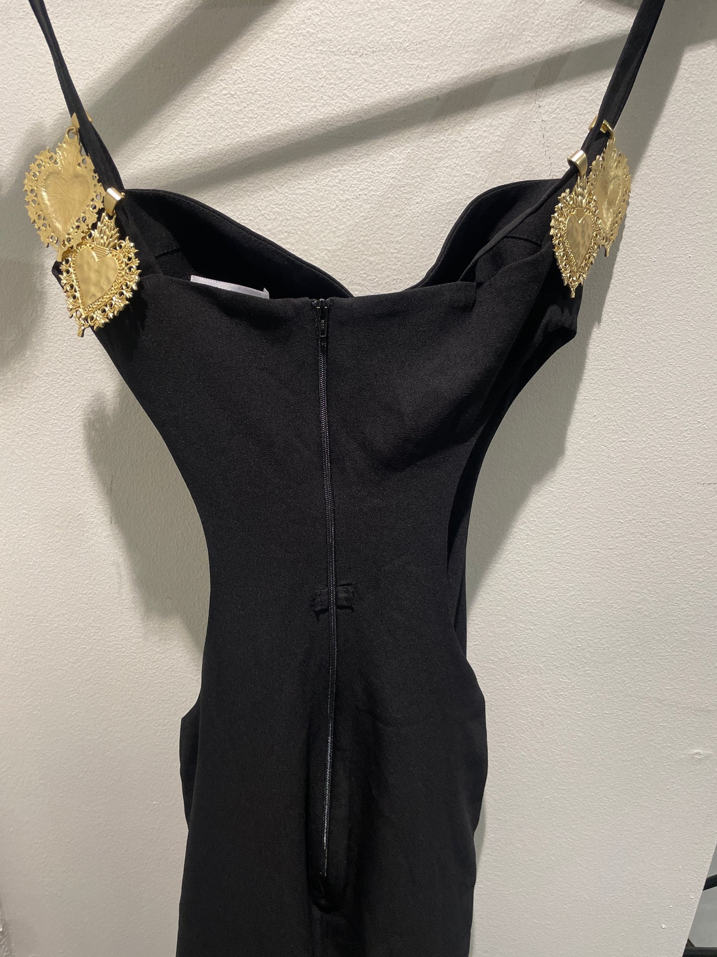 The Dolls House - Long black dress w. gold hearts - XS /S - Medinas Wardrobe