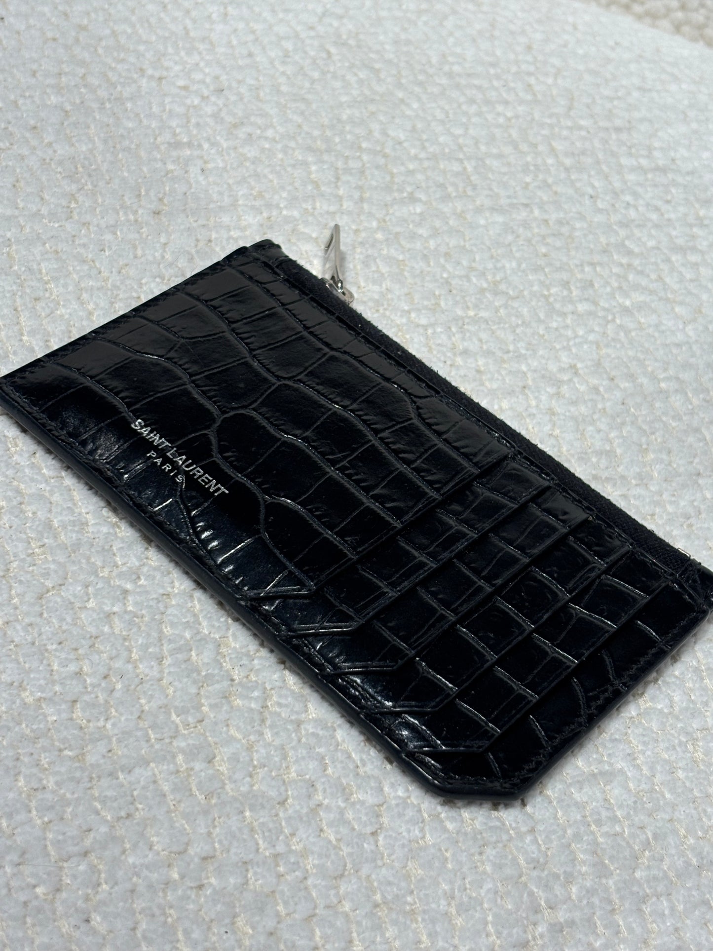 Saint Laurent Cardholder/Wallet – Black Alligator-Embossed Leather