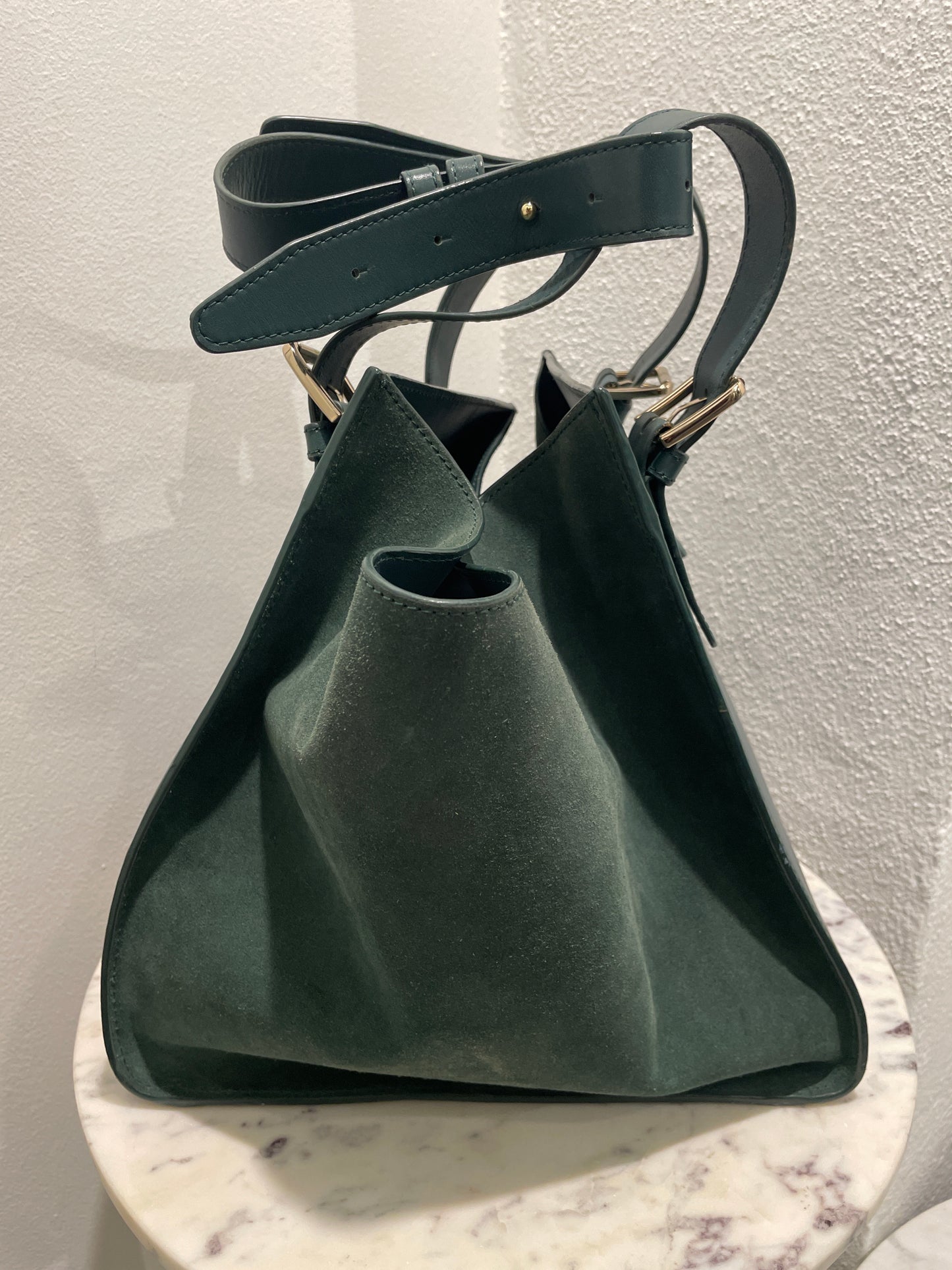 DAY Suede Winged Tote Bag. - 32/40 x 25 x 25 cm Tote - Deep Green