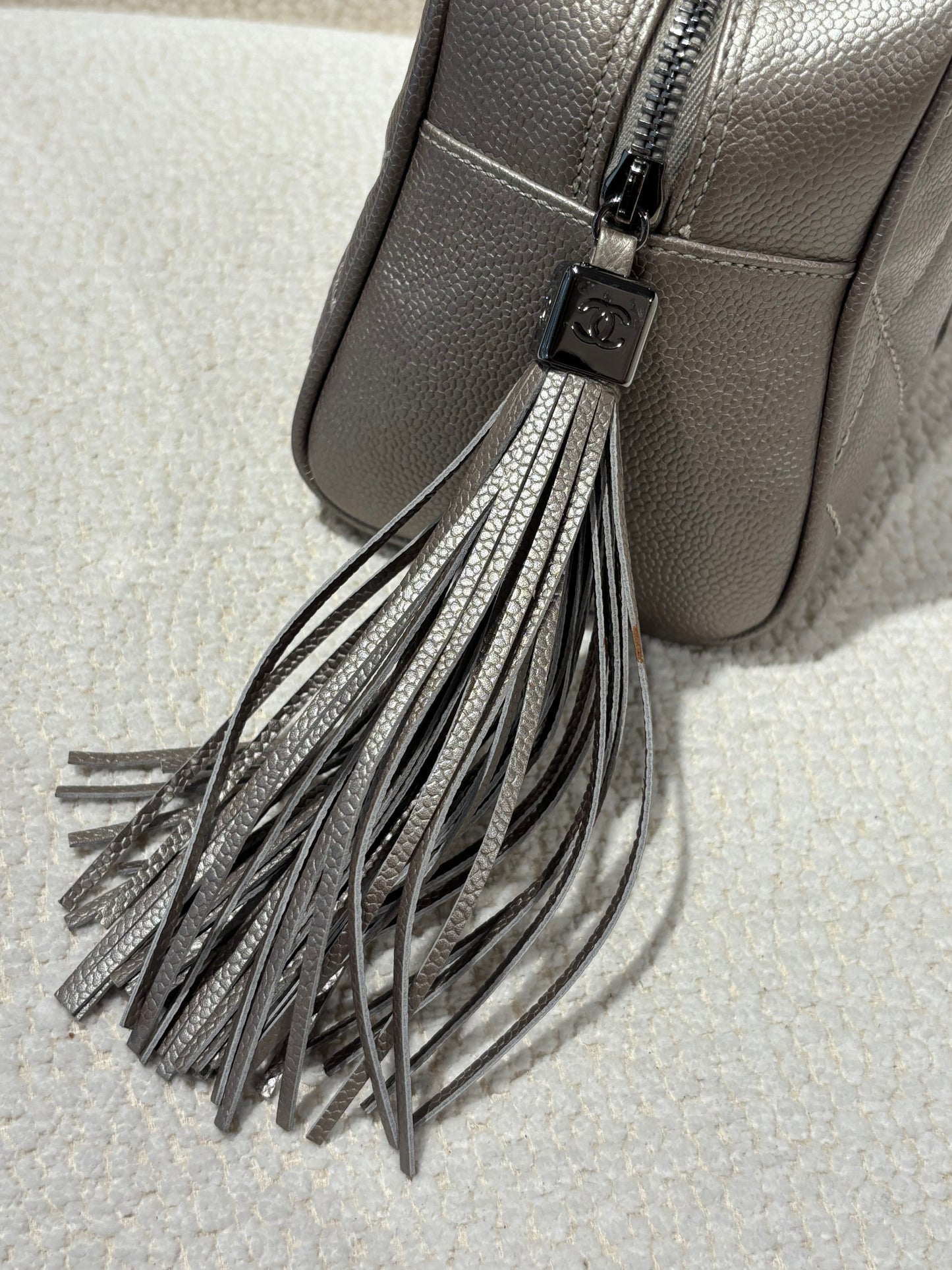 Chanel Boston Bag – Silver Caviar Leather & Silver Hardware