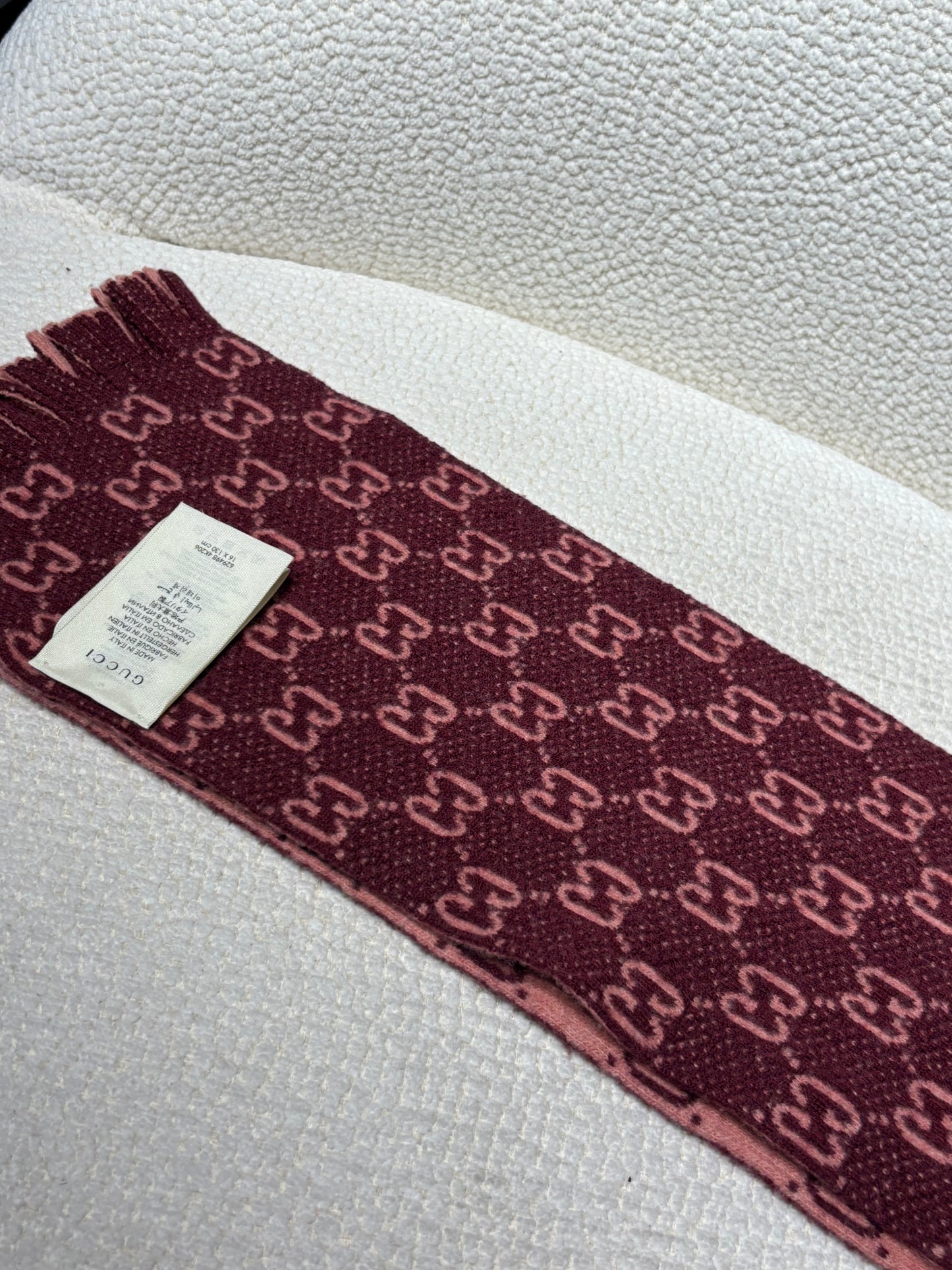 Gucci Monogram Scarf - Wool - Pink and Wine-Plum