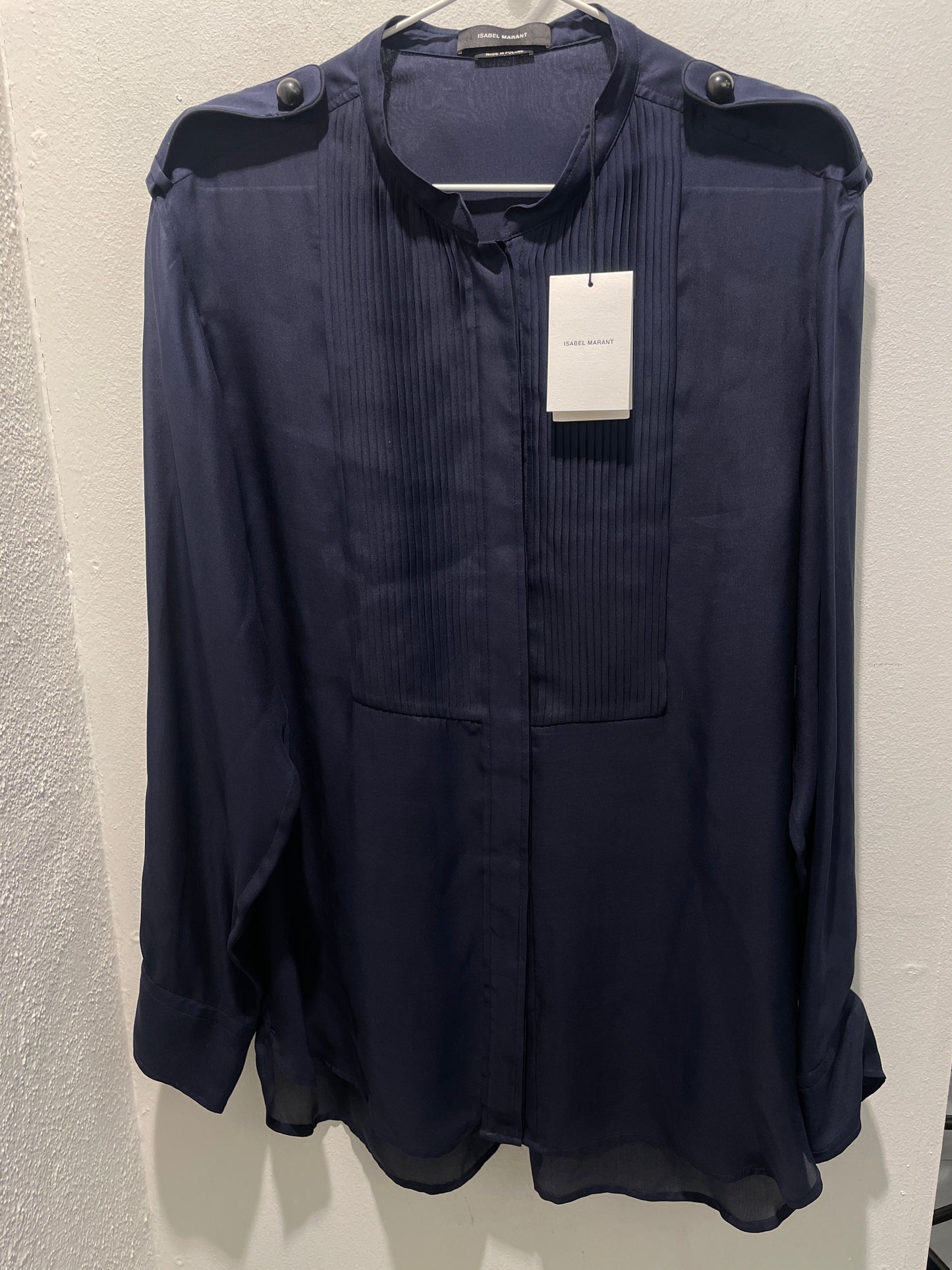 Isabel Marant Pleated Tuxedo Bib Pure Silk Blouse - new w. tags - M/L