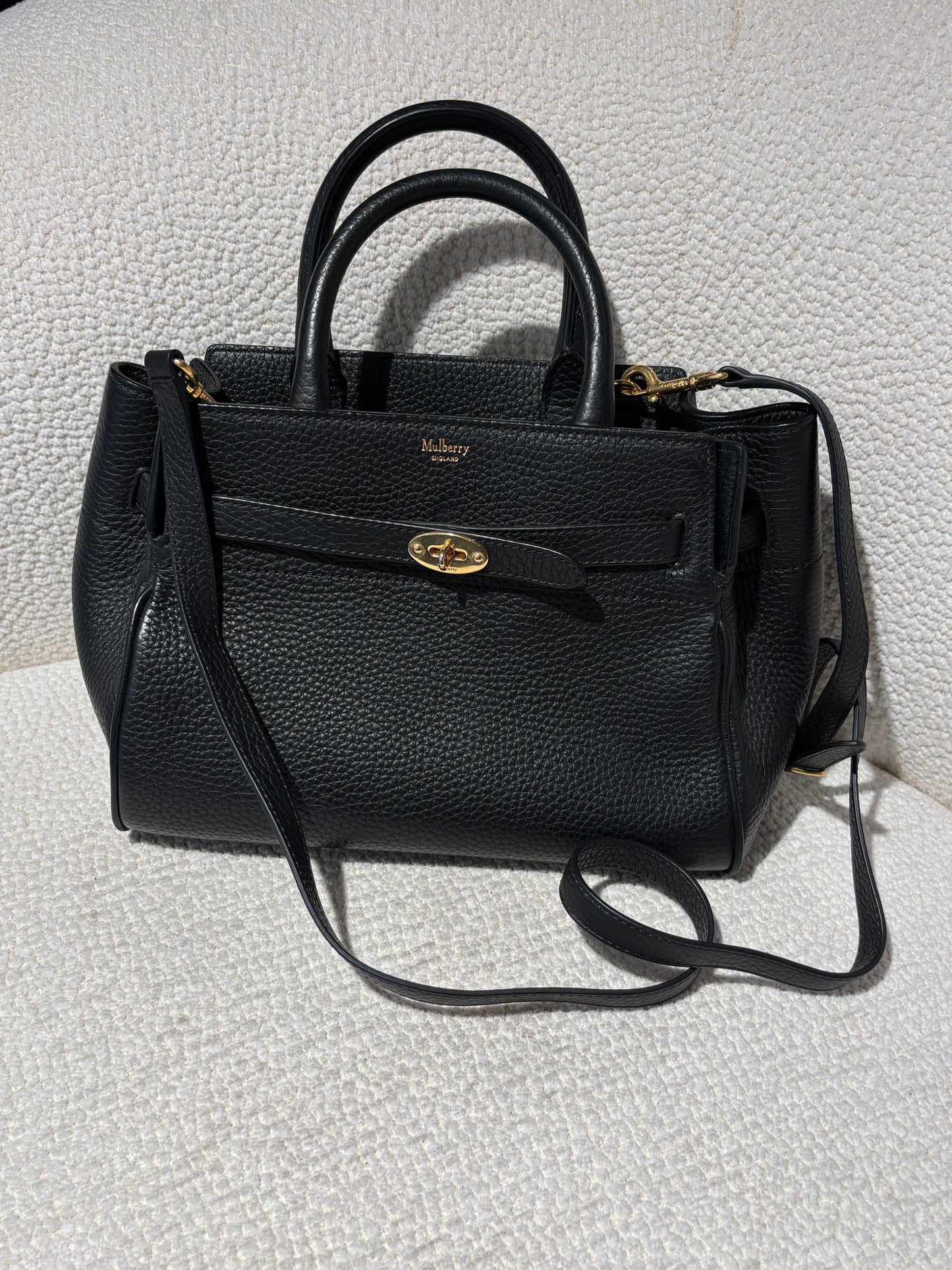 Mulberry Belted Bayswater Bag - Black Calfskin & Gold Hardware