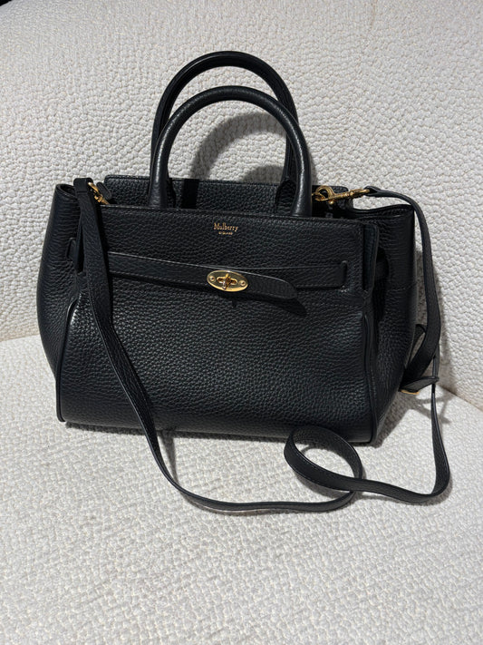 Mulberry Belted Bayswater Bag - Black Calfskin & Gold Hardware