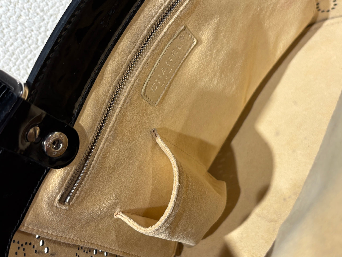 Chanel Handbag –  Black Perforated Patent Leather