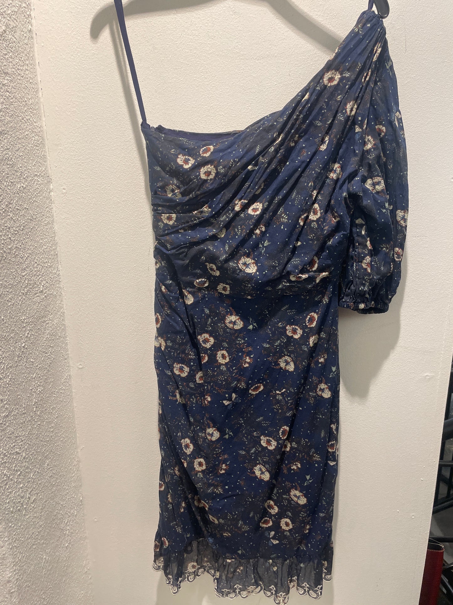 Marant Étoile Esther One-Shoulder Floral Mini Dress – Navy Blue - EU36
