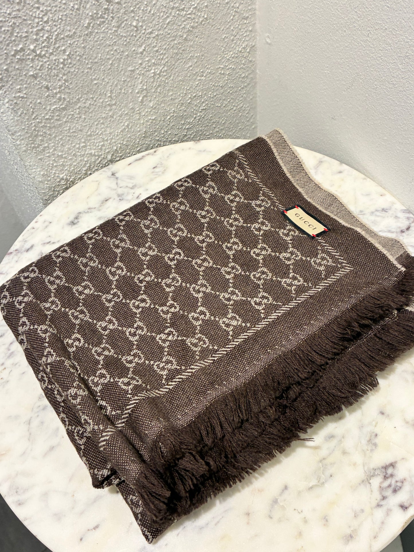 Gucci Monogram Scarf - Brown & Light Grey/Taupe