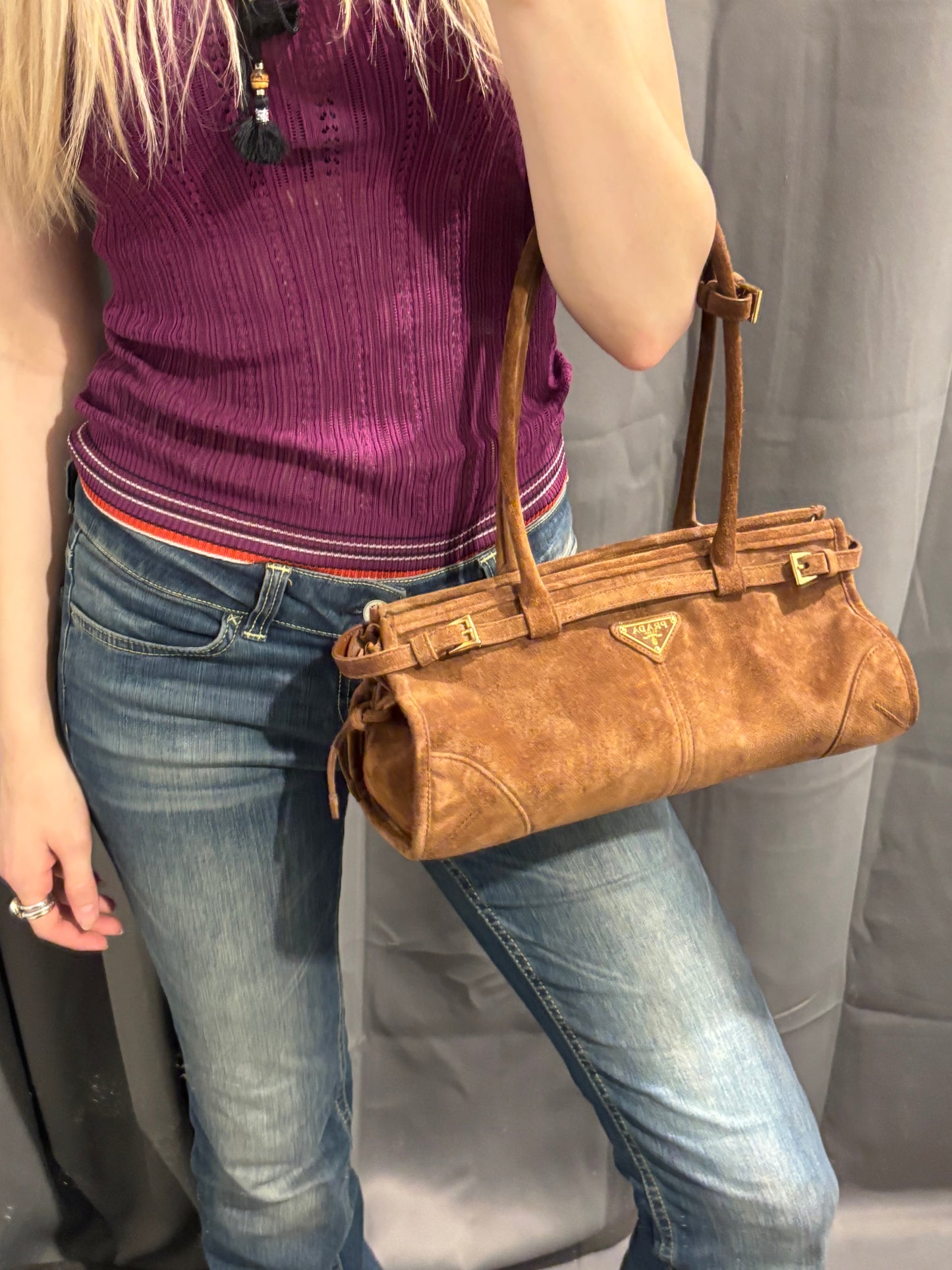 Prada - Suede Triangle Medium Bonnie - Cinnamon - Medinas Wardrobe