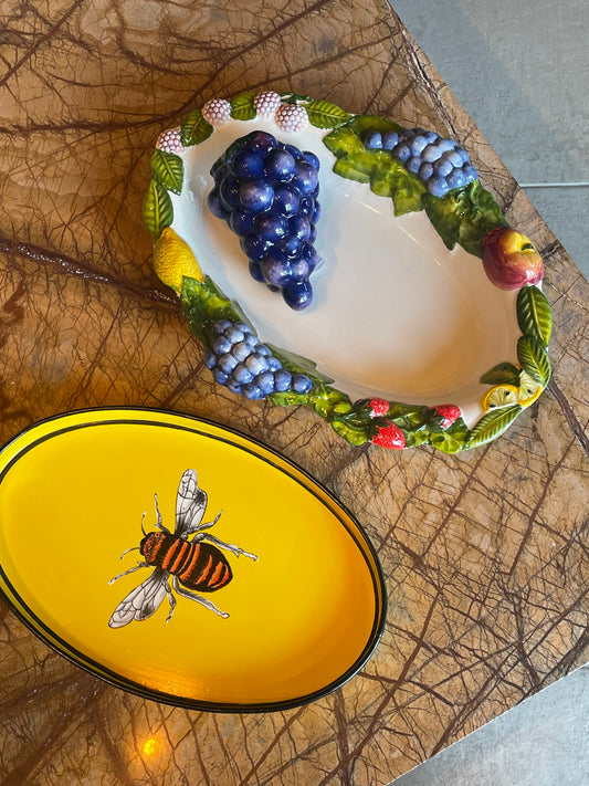 Dybt fad m. frugtranker - Italiensk porcelæn