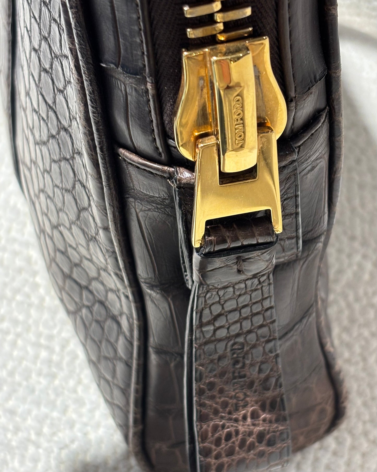 Tom Ford Attaché - Real Crocodile in Brown & Gold Zipper