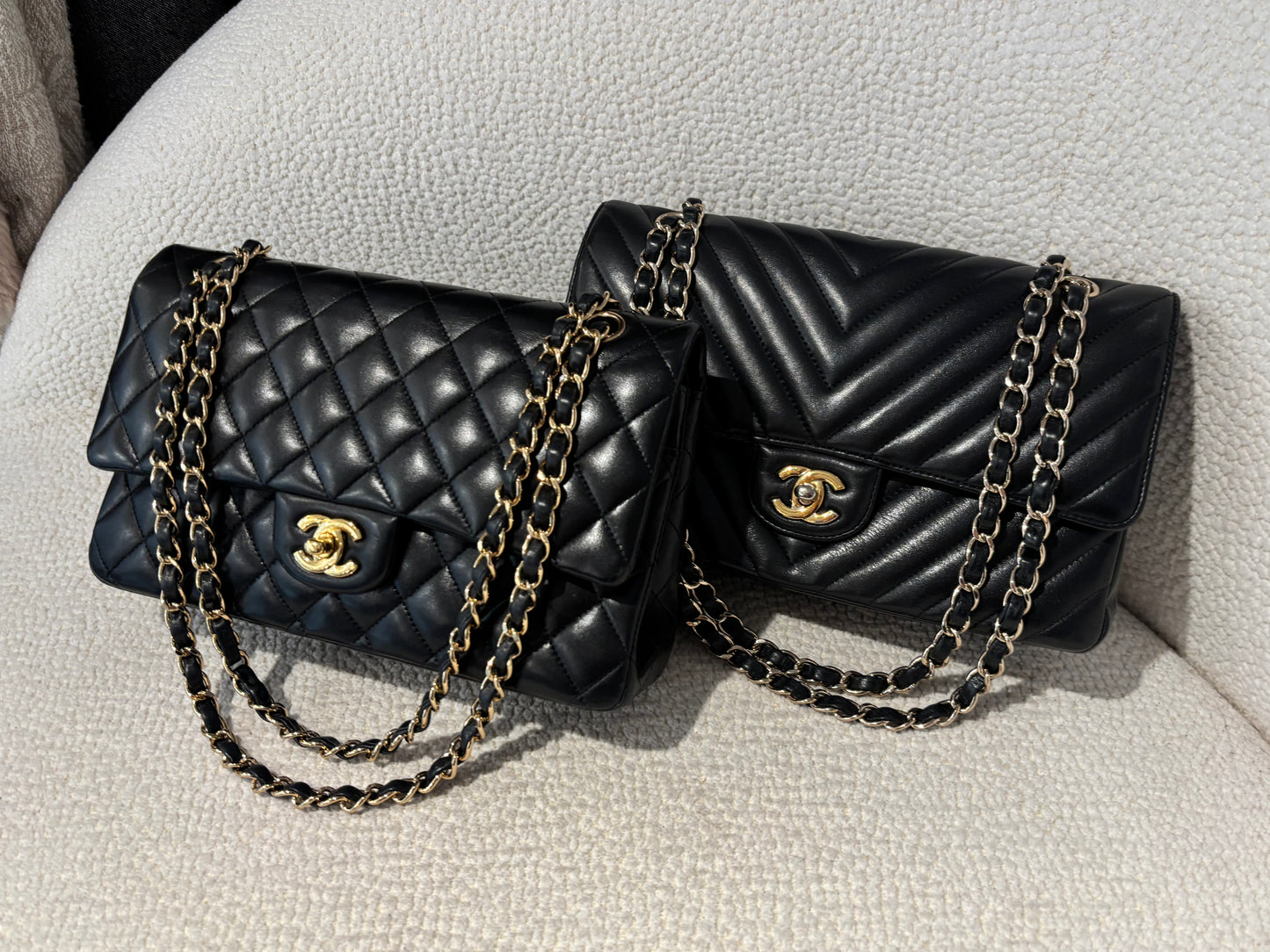 Chanel Classic Flap Bag Chevron - Medium - Black Lambskin & Gold Plated Hardware
