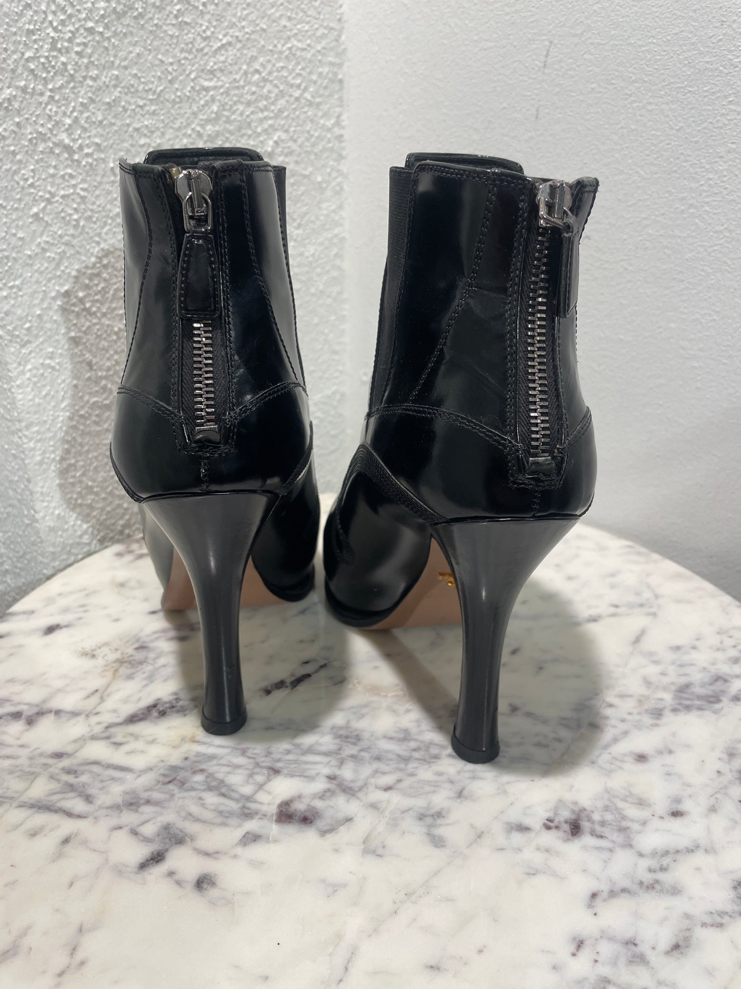 Vintage Prada Black Patent Leather & Elastic Wedge Boots / Booties - 39,5