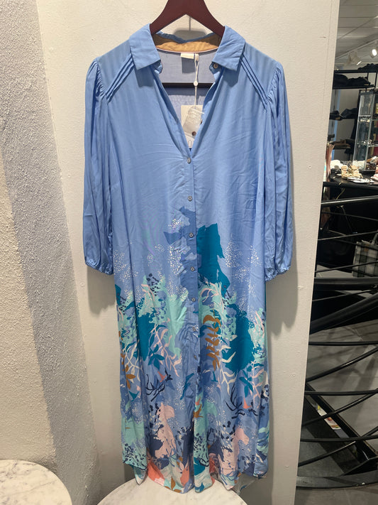 Nümph maxi dress – Light blue oversized maxi dress with colorful print - EU38 oversized