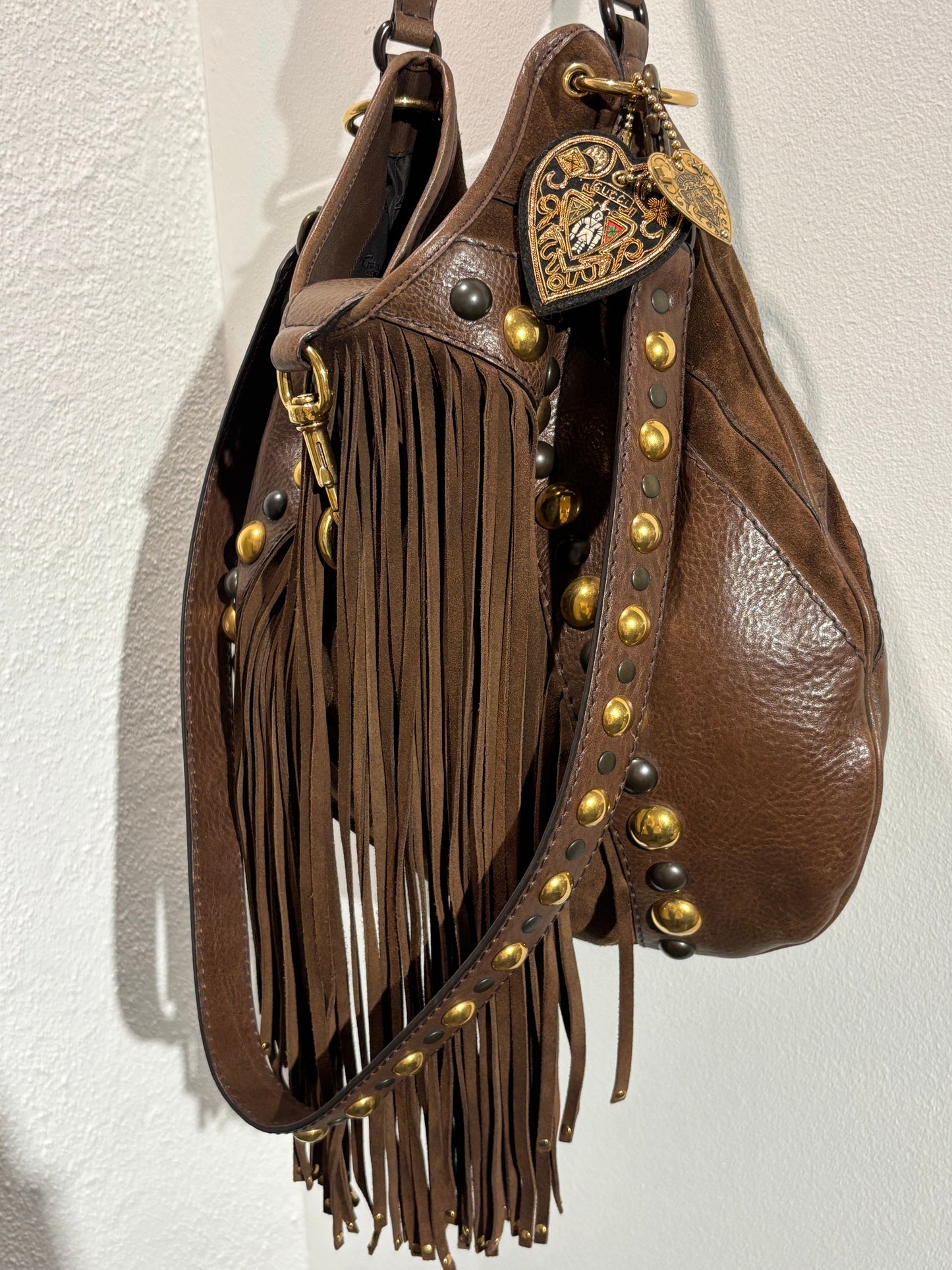 Gucci Fringe Bag – Suede & Leather with Stud Details
