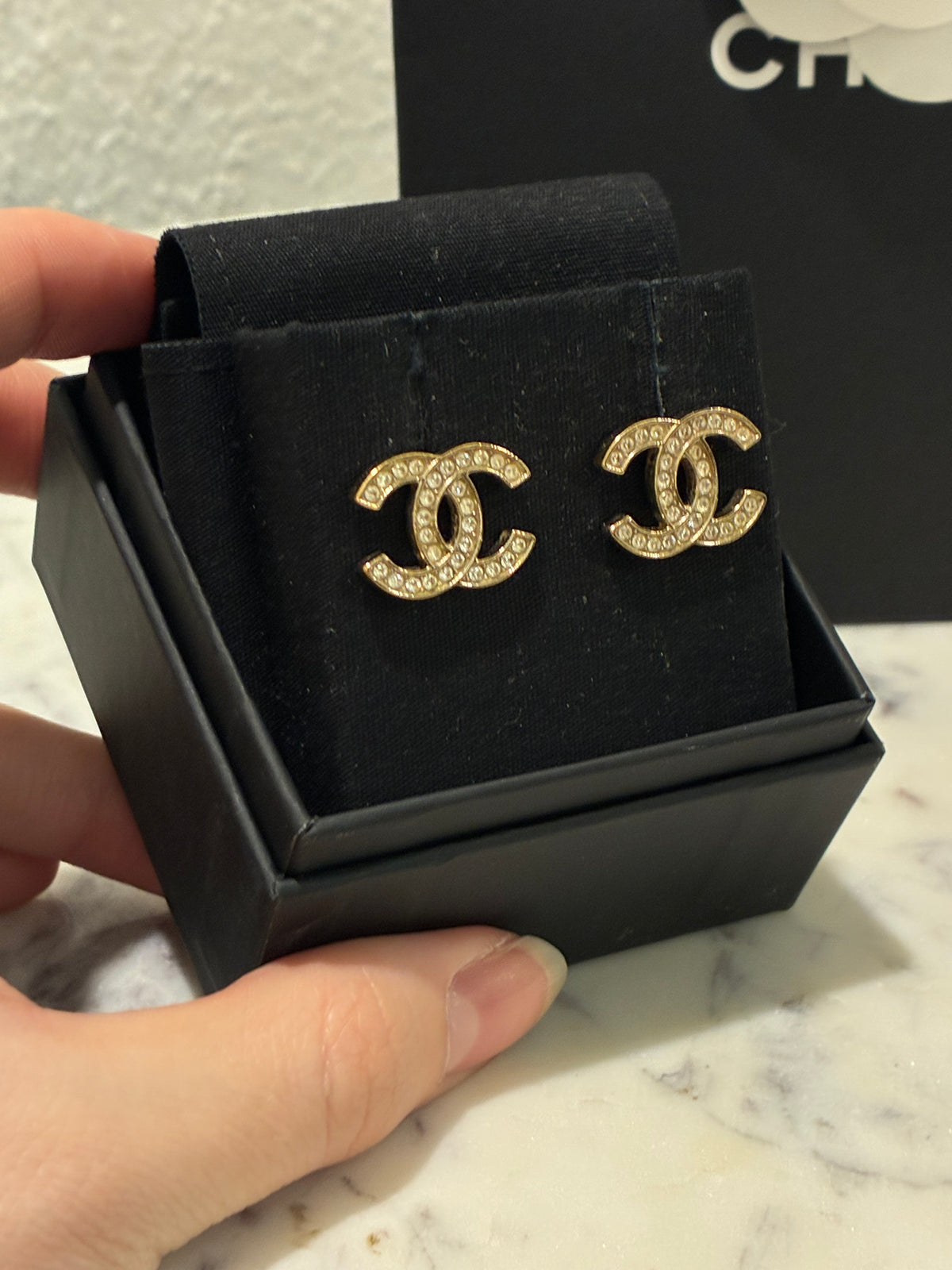 Chanel CC Earrings – Gold-Tone with Crystals