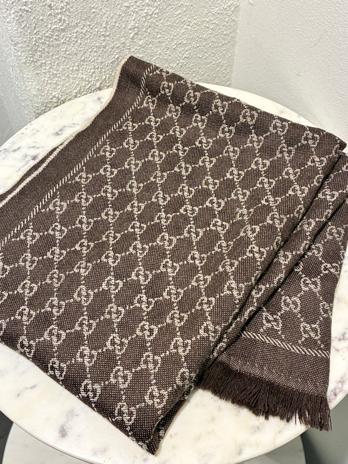 Gucci Monogram Scarf - Brown & Light Grey/Taupe