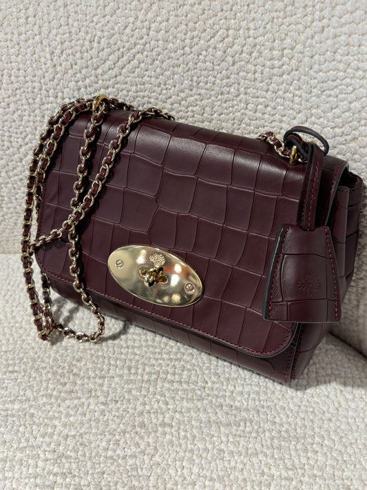 Mulberry Lily bag - Burgundy Crocodile-embossed leather & Gold Hardware
