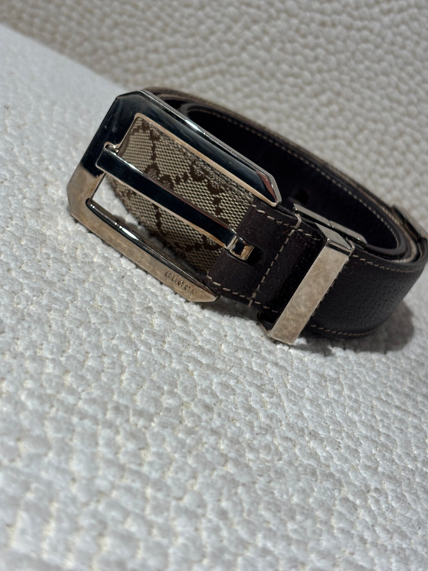 Gucci Belt - Twist Reversible Beige Monogram & Brown Leather
