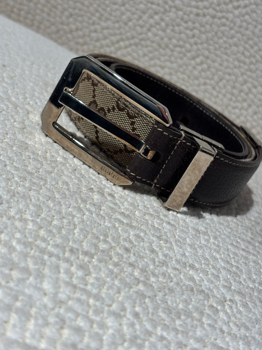 Gucci Belt - Twist Reversible Beige Monogram & Brown Leather