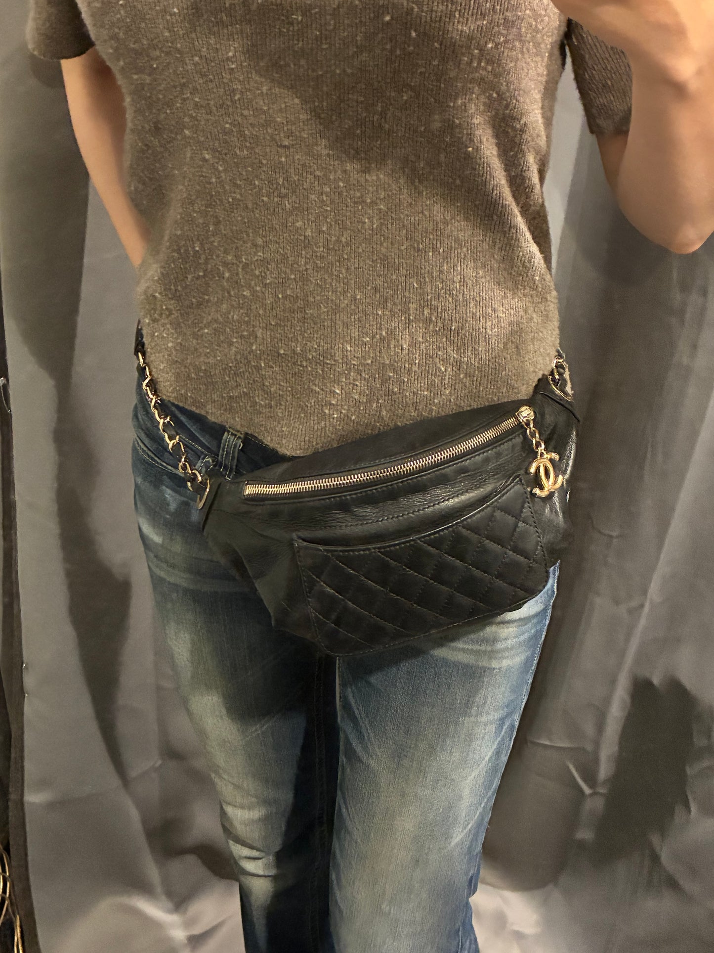 Chanel Crossbody / Bumbag - Black Lambskin with Gold Hardware