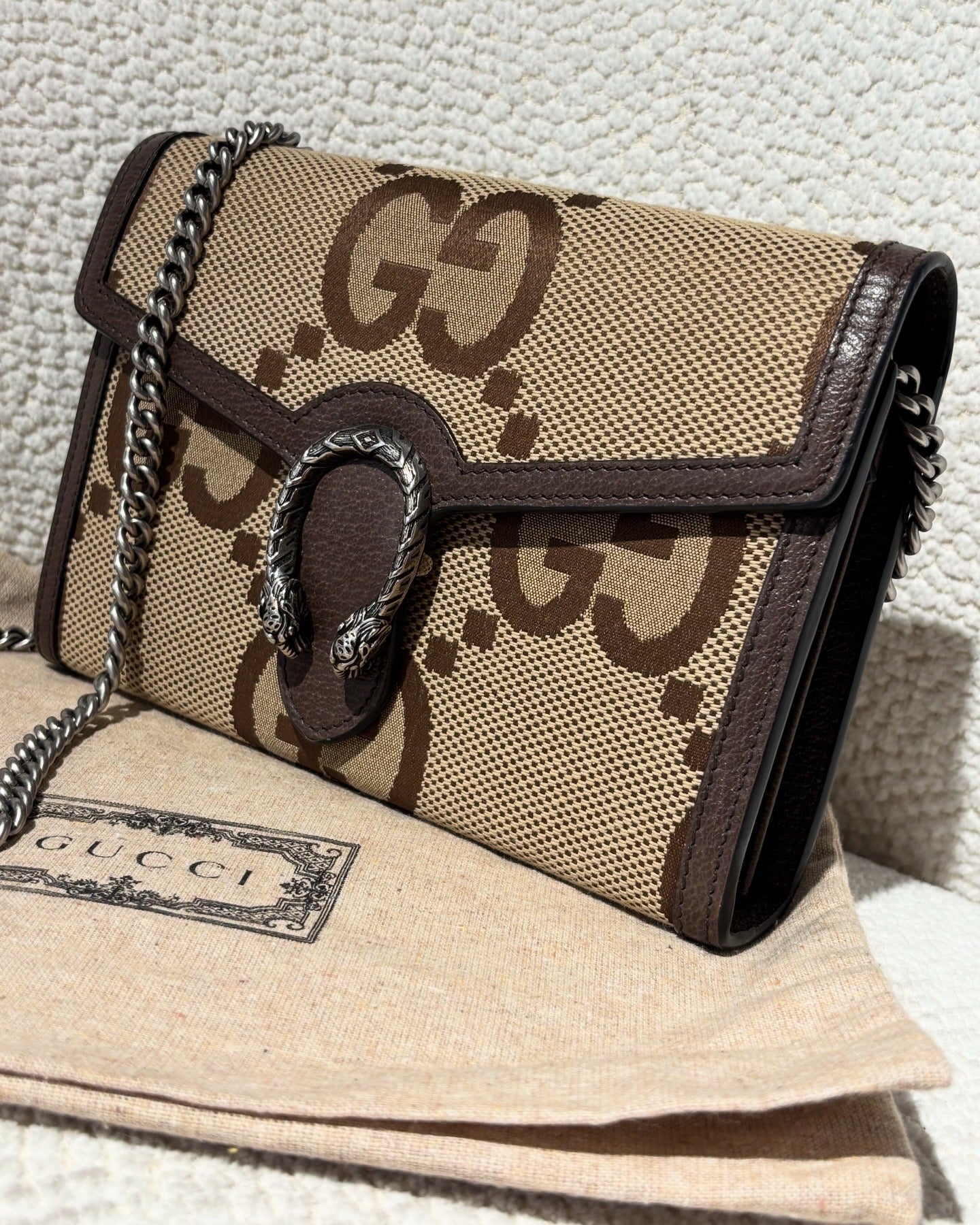 Gucci Dionysus Wallet on Chain - Brown Supreme Canvas & Silver Hardware