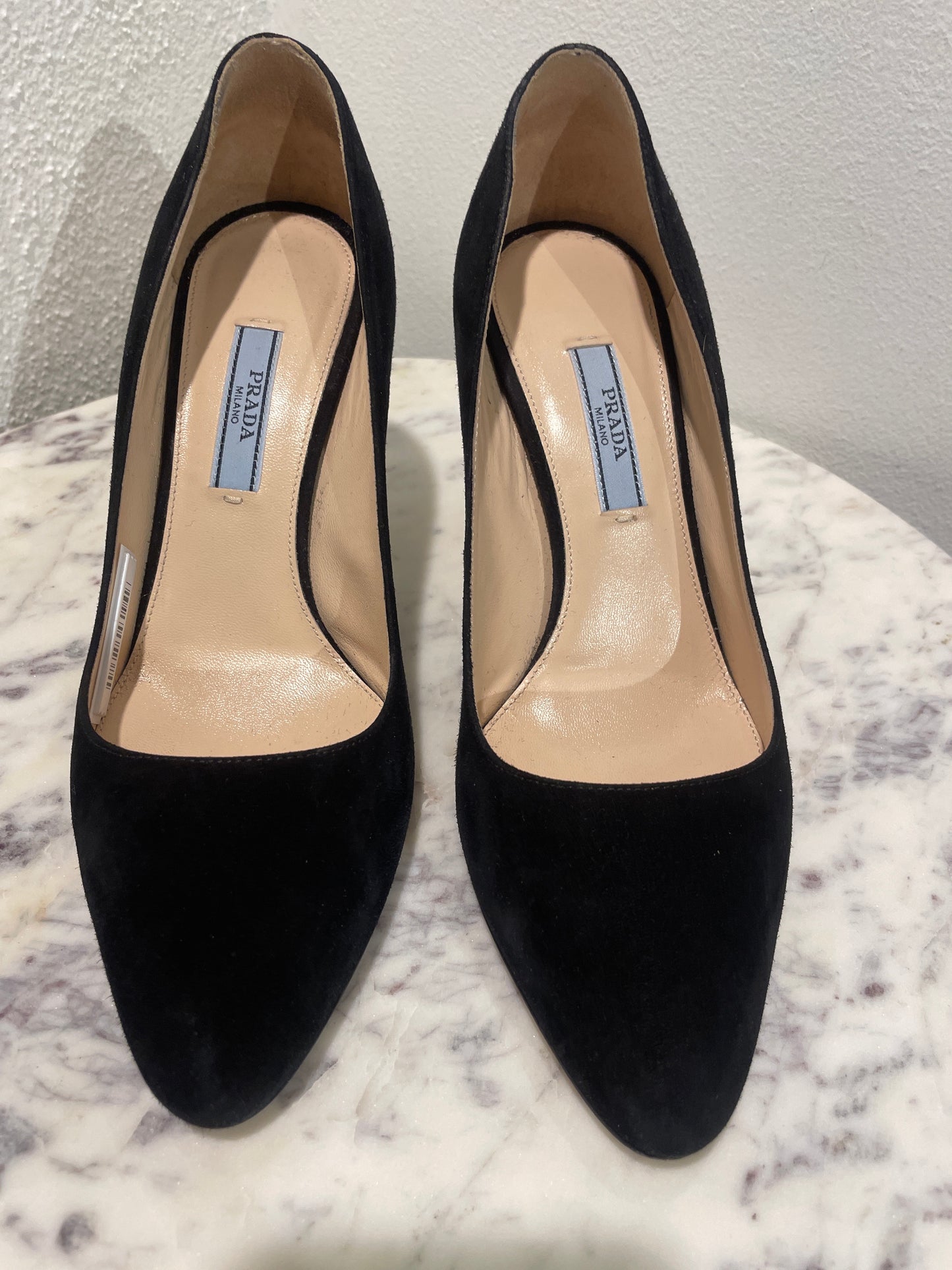 Classic Prada Black Suede Pointed-Toe Stiletto Pumps - 37