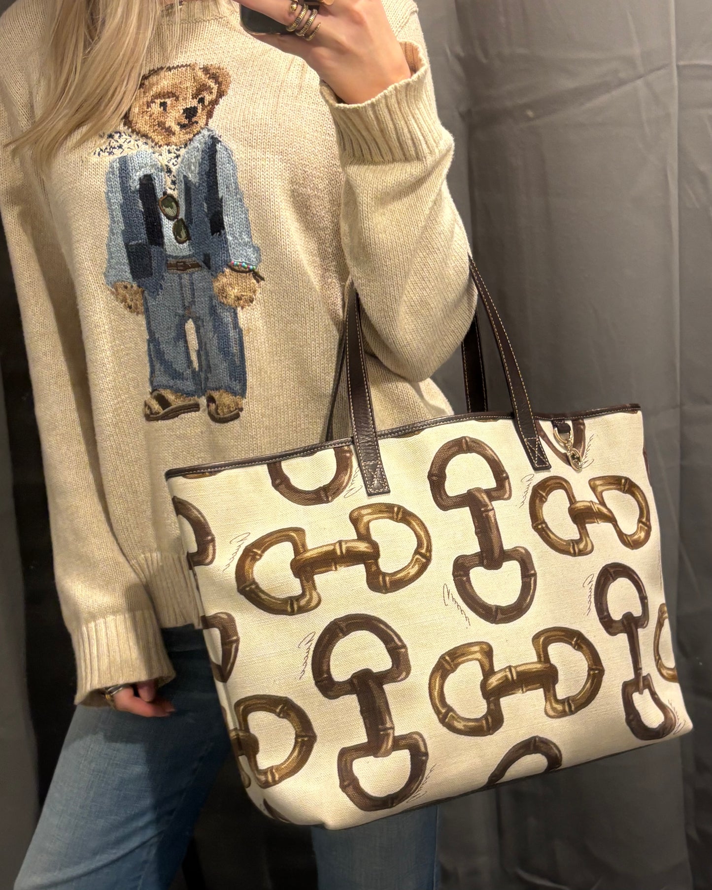 Gucci Tote - Canvas & Leather with Horsebit Details & Logo