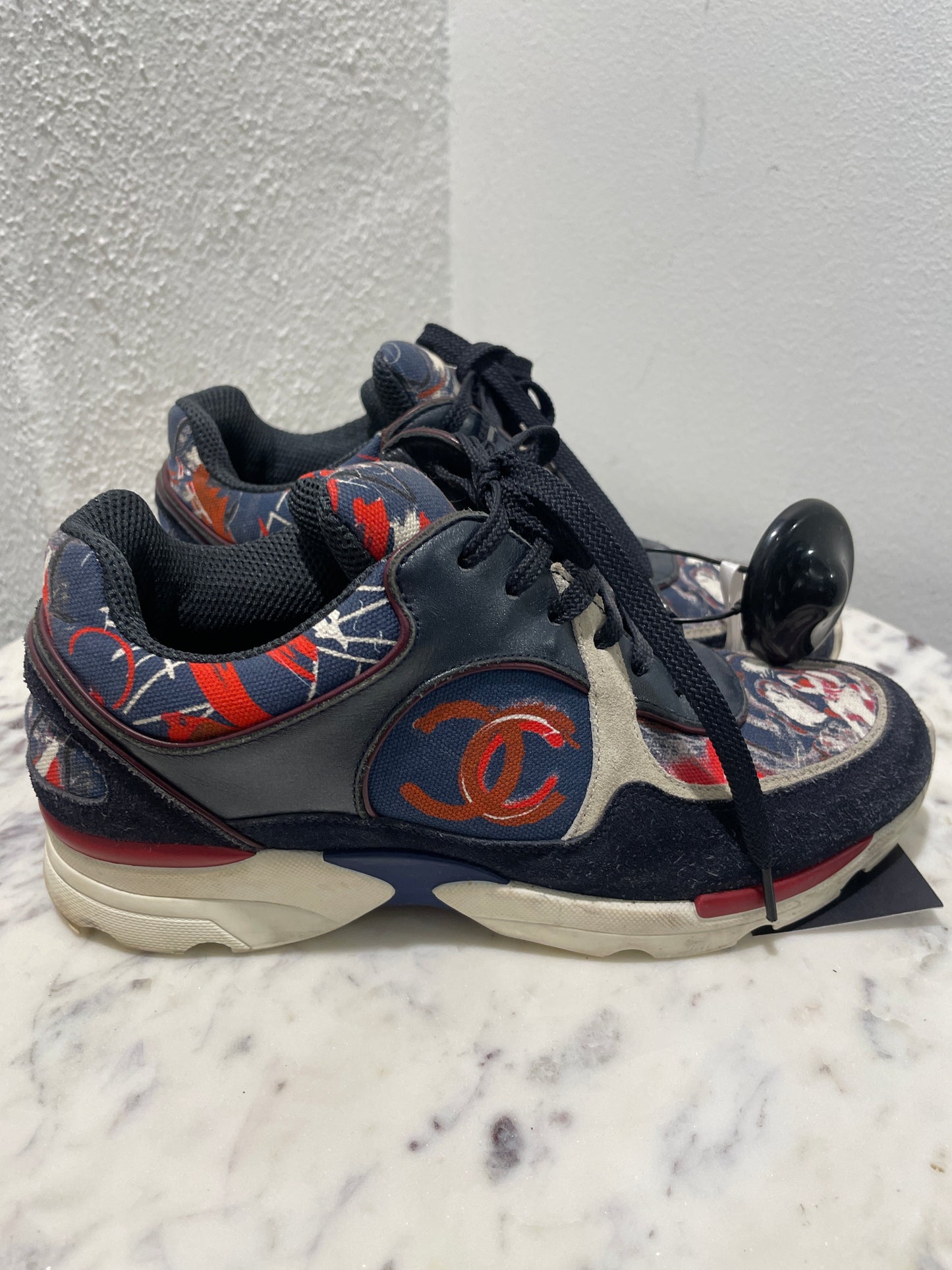 Chanel Vintage Graffiti Suede and Canvas CC Sneakers - 38,5