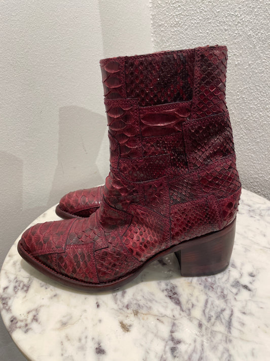 Rocco P. Python Ankle Boots – Size EU 38 / Burgundy