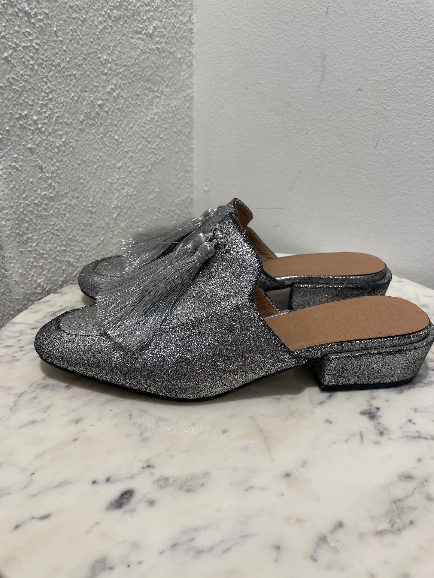 Bettye Muller "Brea" Metallic Leather Loafer Mules – US 8M / 38.5