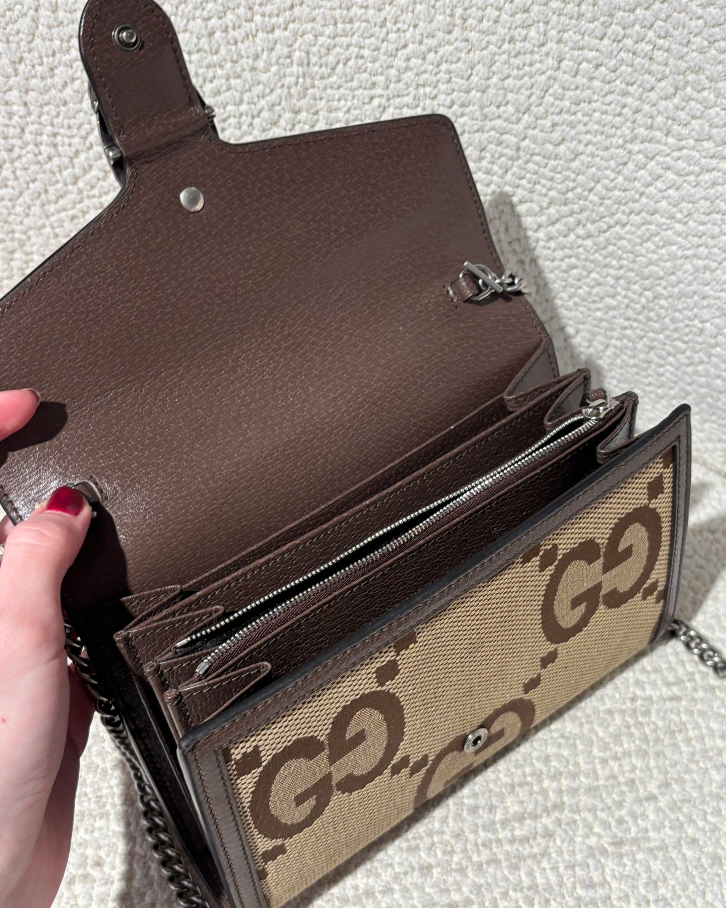 Gucci Dionysus Wallet on Chain - Brown Supreme Canvas & Silver Hardware