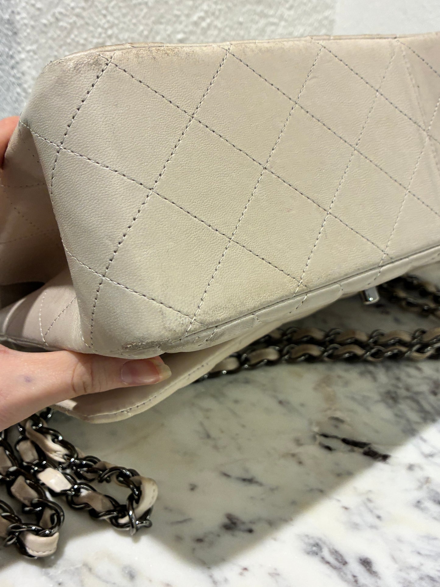 Chanel Classic Double Flap – Jumbo - Beige Lambskin & Dark Silver Hardware