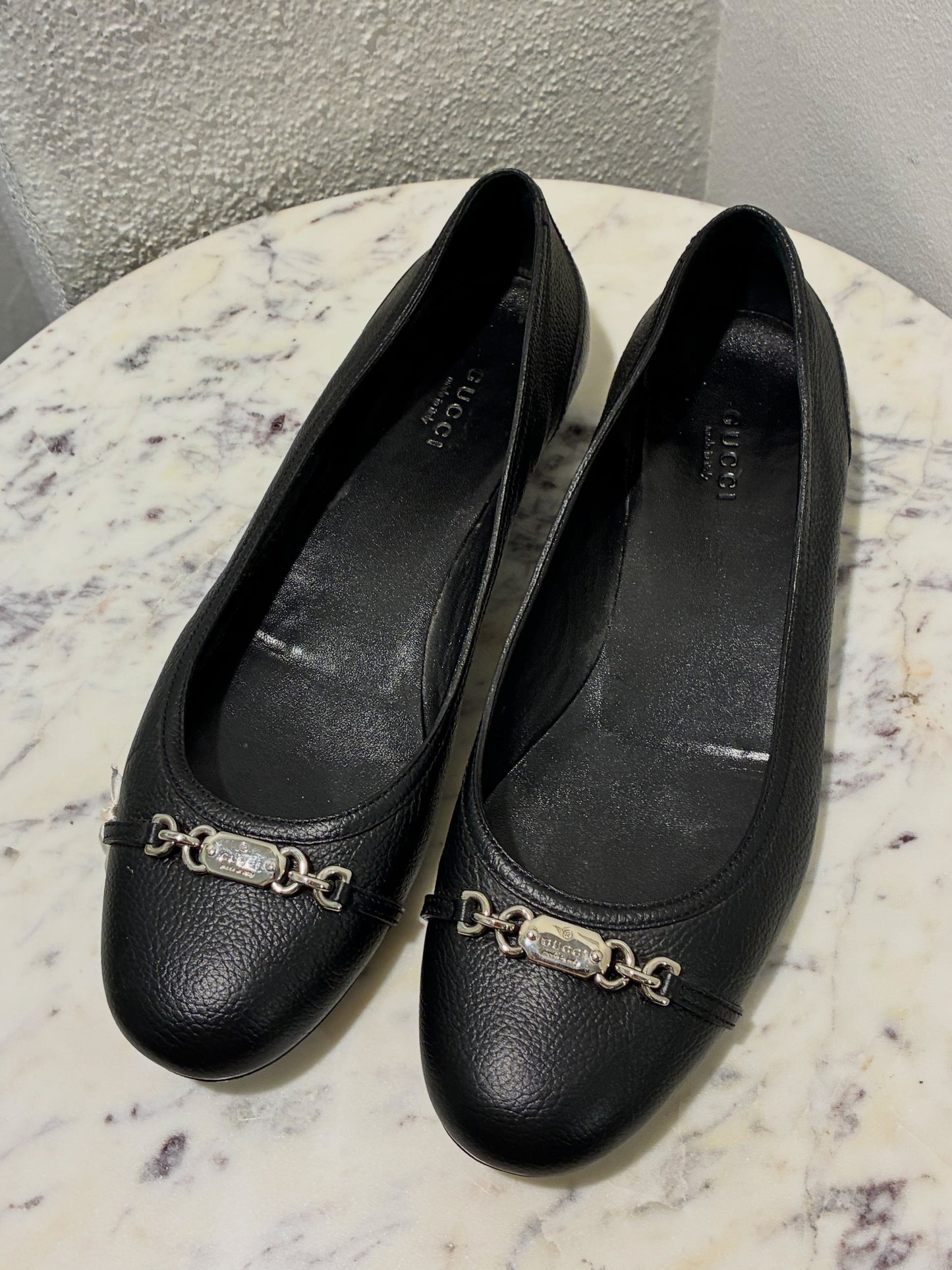 Gucci Ballerina - Black Leather with Silver Bit - EU 38.5