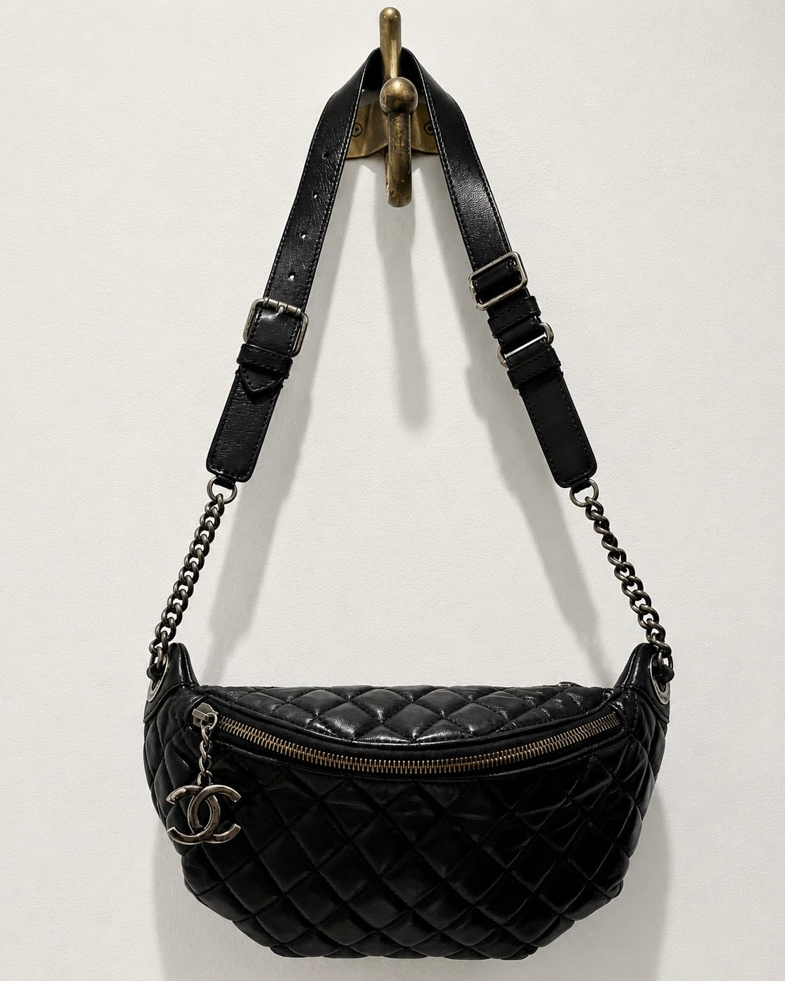 Chanel crossbody / bumbag - black lambskin with ruthenium hardware