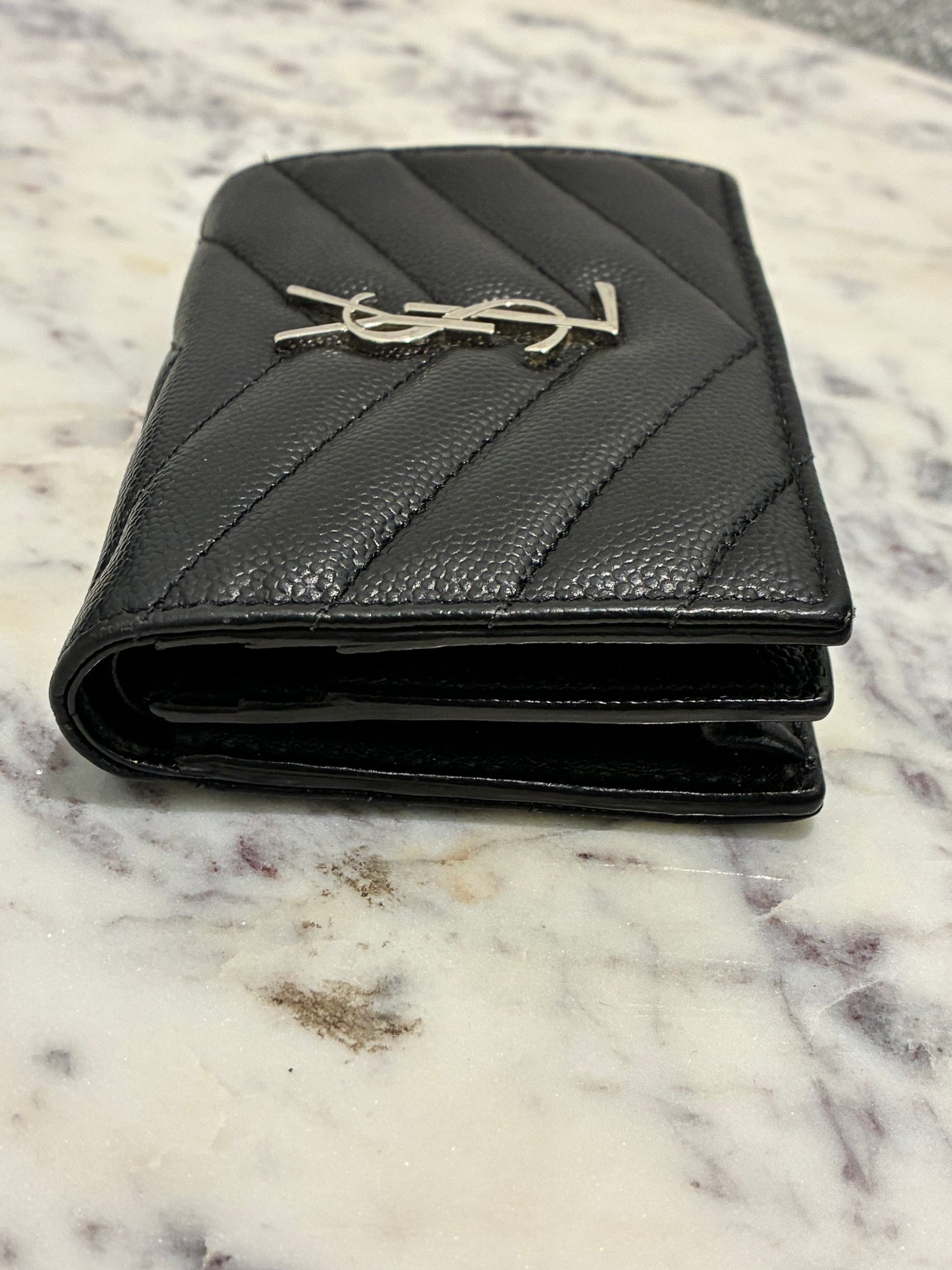 YSL Wallet - Black Calfskin & Silver Logo