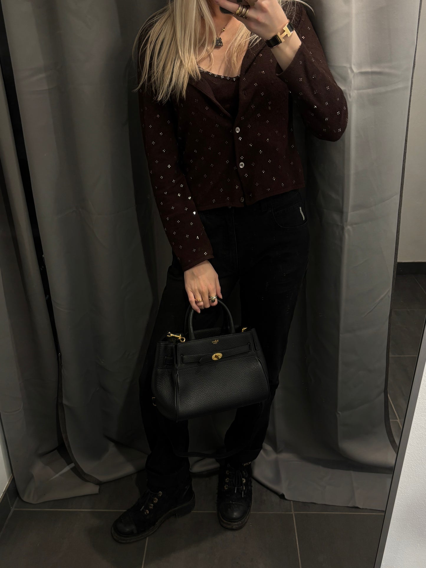 Mulberry Belted Bayswater Bag - Black Calfskin & Gold Hardware